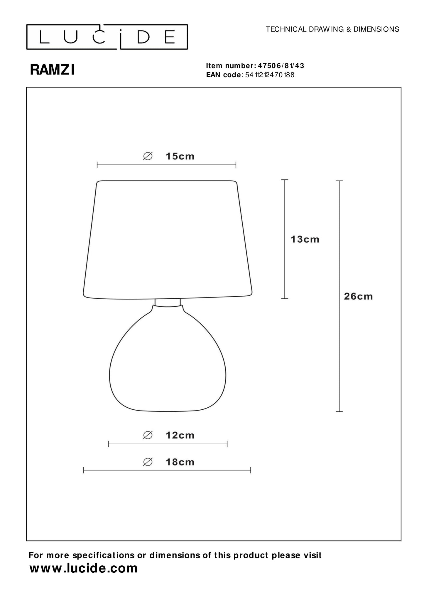 Lucide RAMZI - Table lamp - Ø 18 cm - 1xE14 - Brown