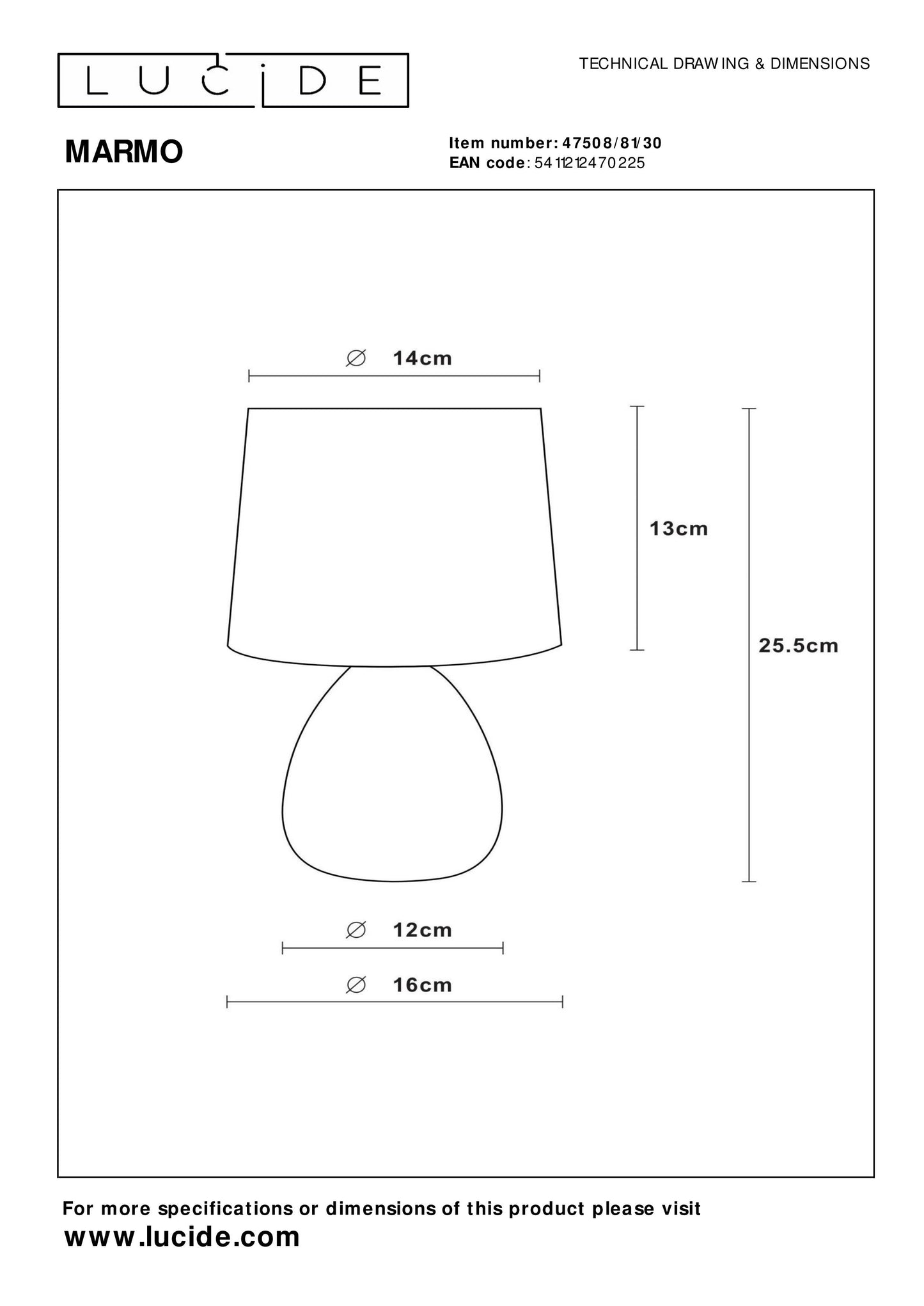 Lucide MARMO - Table lamp - Ø 16 cm - 1xE14 - Black