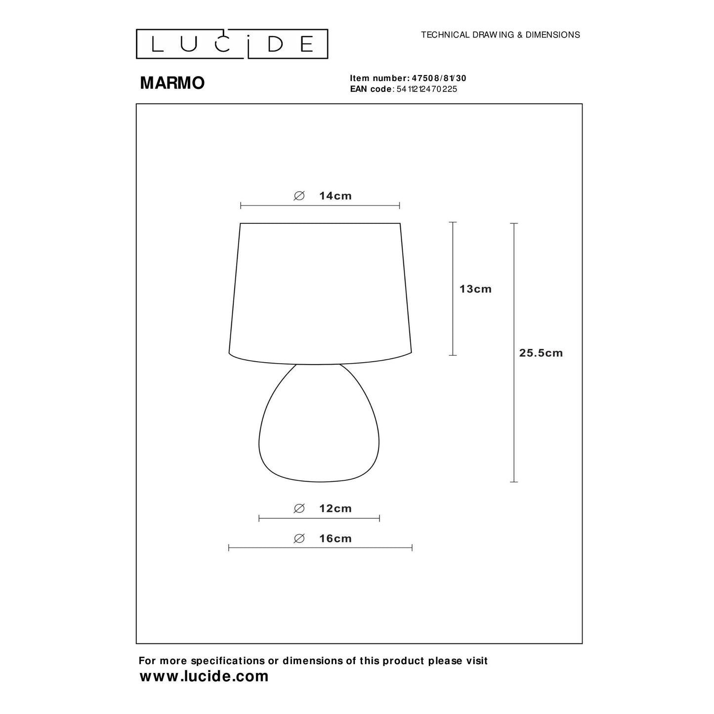 Lucide MARMO - Table lamp - Ø 16 cm - 1xE14 - Black