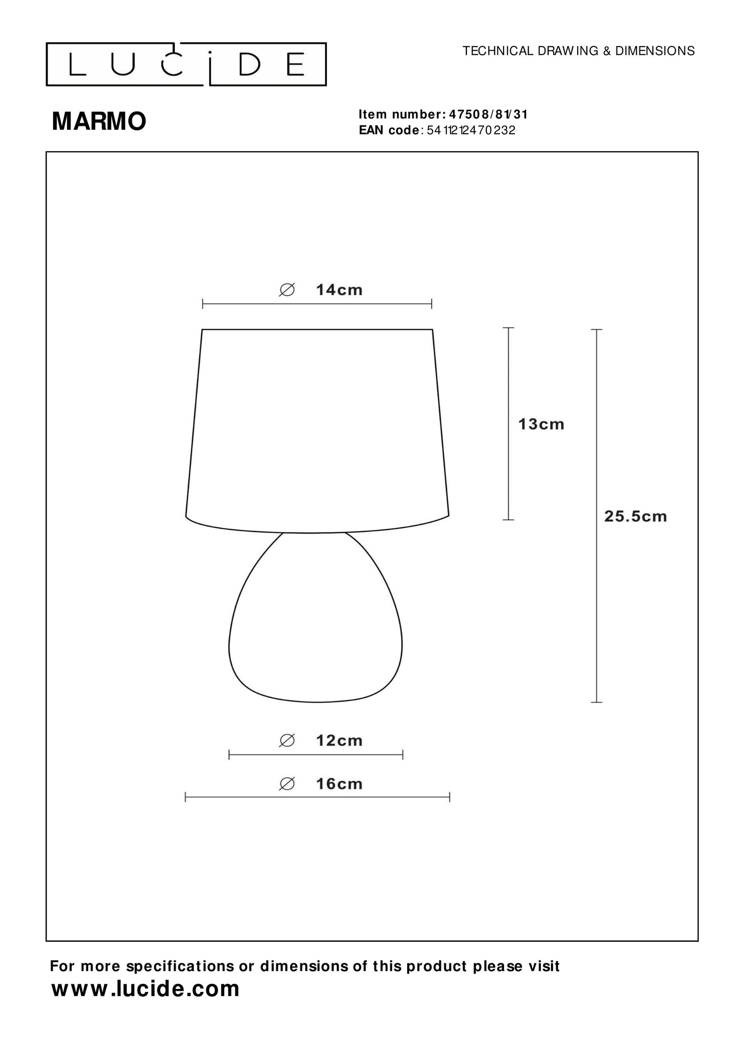 Lucide MARMO - Table lamp - Ø 16 cm - 1xE14 - White