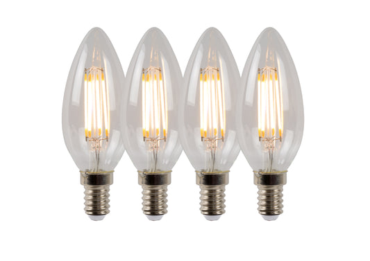 Lucide C35 - Filament bulb - Ø 3,5 cm - LED Dim. - E14 - 4x4W 2700K - Transparant - Set of 4