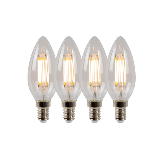 Lucide C35 - Filament bulb - Ø 3,5 cm - LED Dim. - E14 - 4x4W 2700K - Transparant - Set of 4
