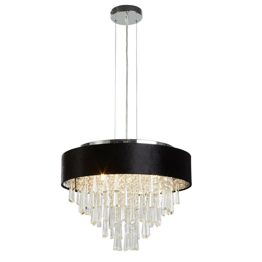 Glamour 5Lt Pendant/Semi-Flush- Black Velvet & Clear Crystal