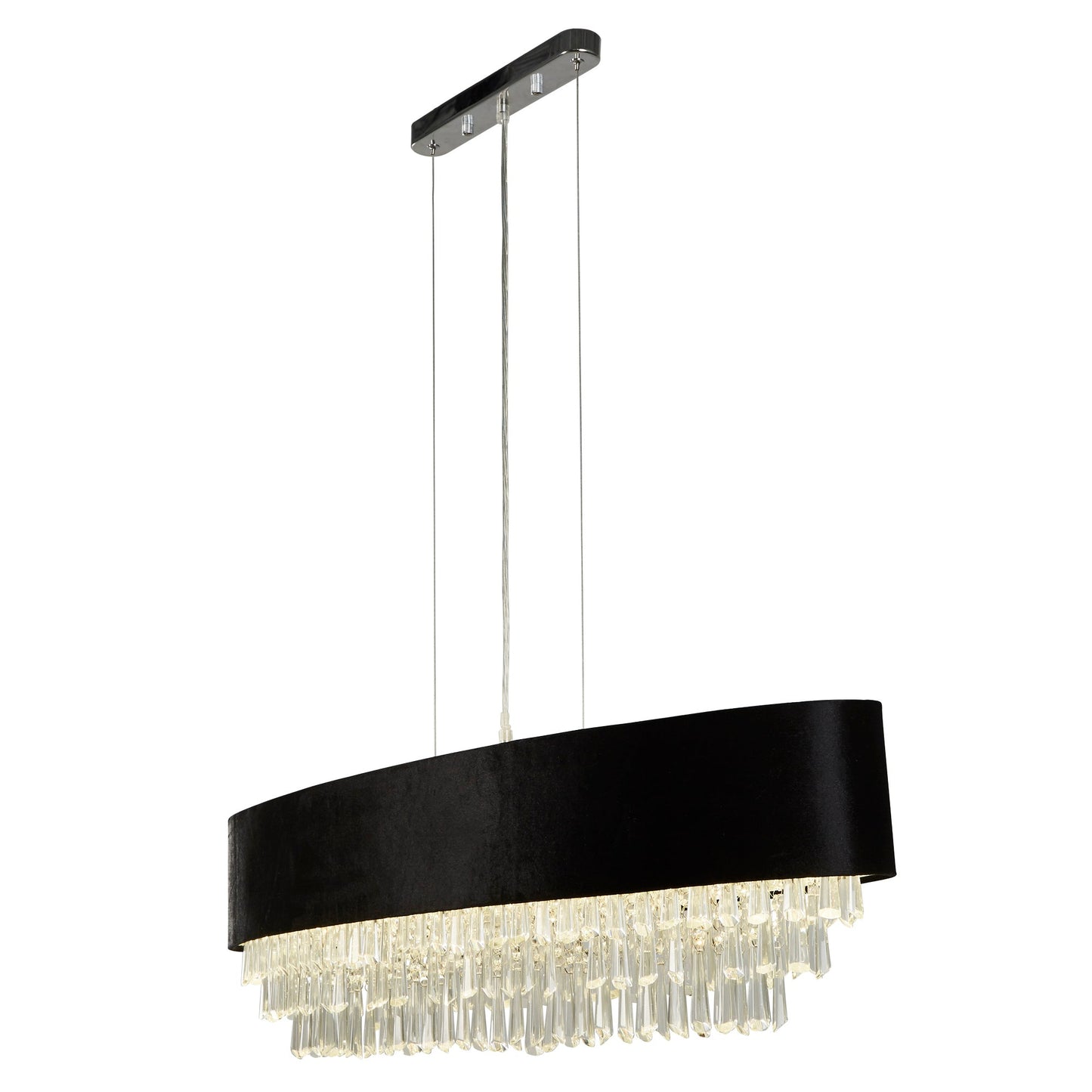 Glamour 8Lt Oval Pendant - Black Velvet & Clear Crystal