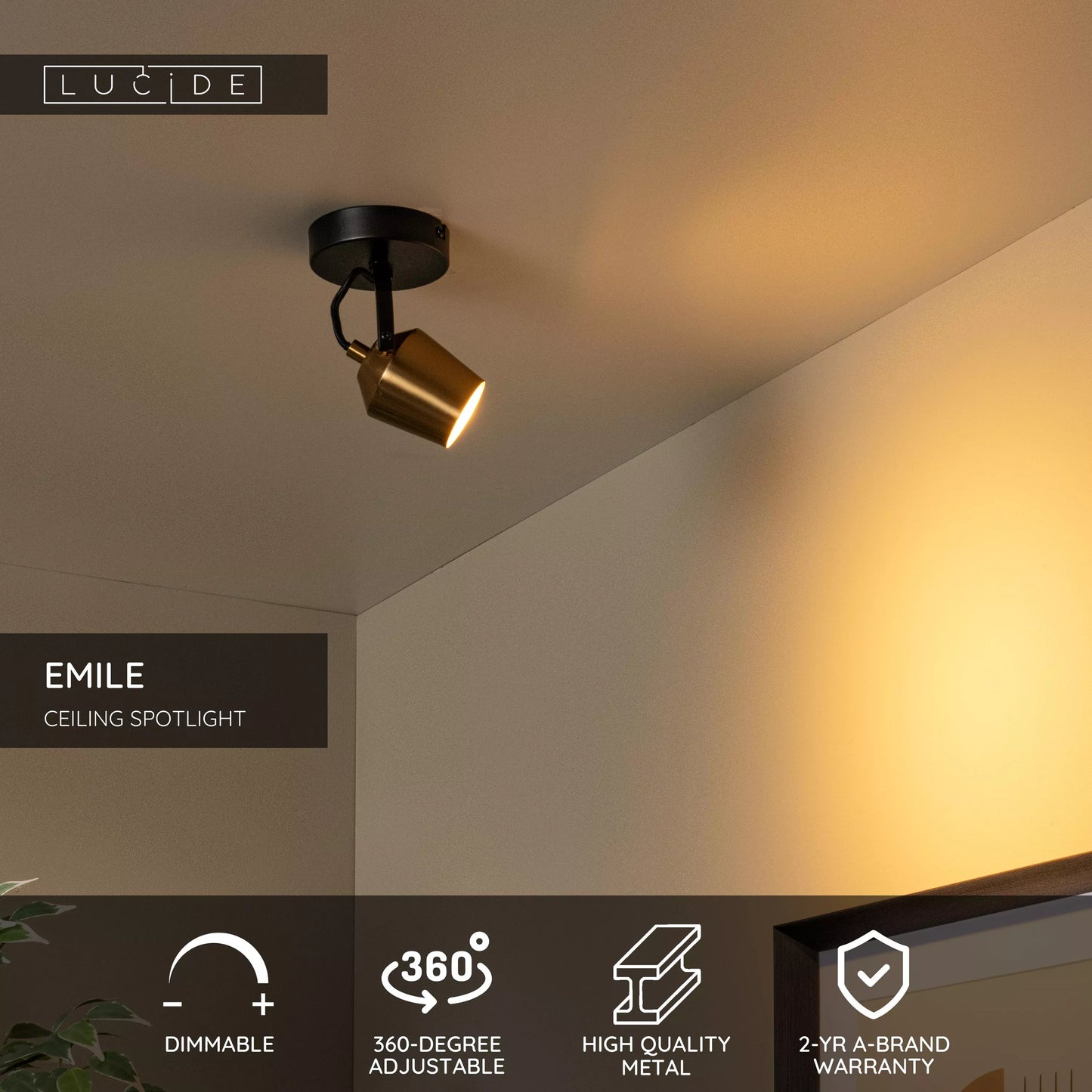 Lucide EMILE - Ceiling spotlight - Ø 10,5 cm - 1xGU10 - Matt Gold / Brass