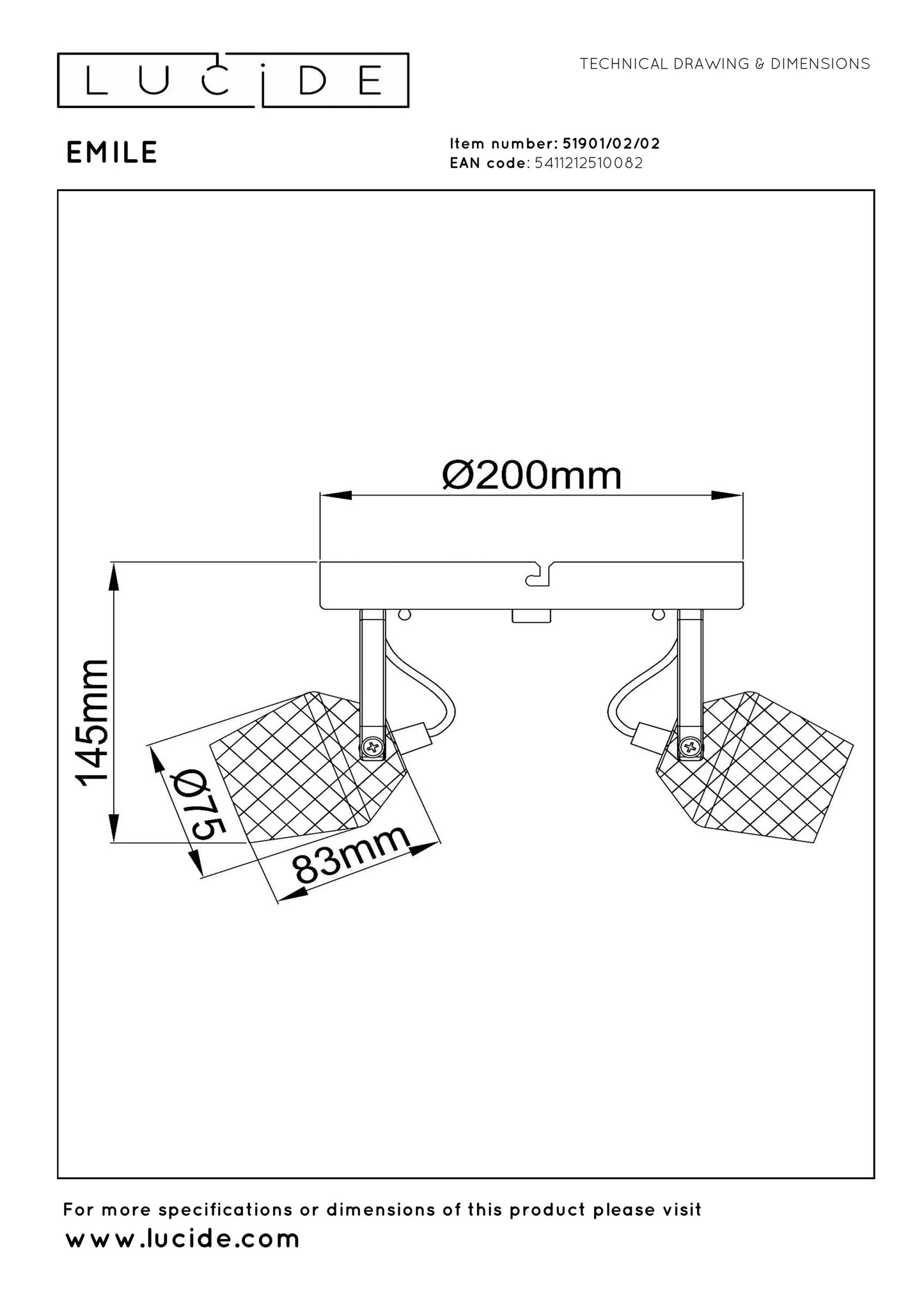 Lucide EMILE - Ceiling spotlight - Ø 20 cm - 2xGU10 - Matt Gold / Brass