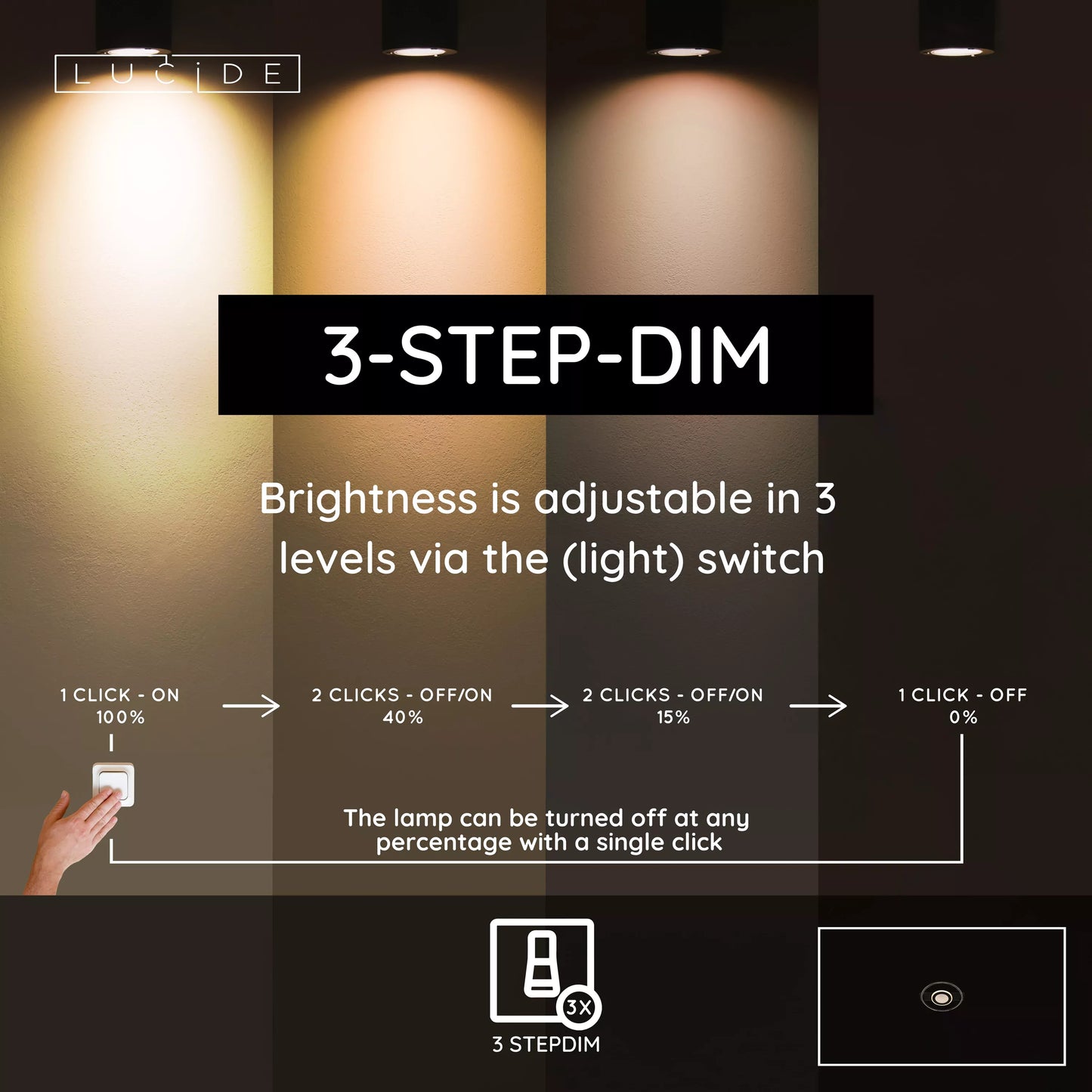 Lucide MARCIA - Flush ceiling light- LED 3 StepDim - 1x32W 2700K - Black | Essential