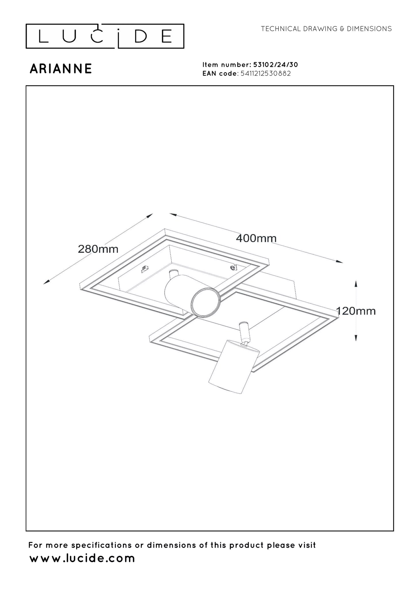 Lucide ARIANNE - Flush ceiling light - LED - 2xGU10- CCT - Black