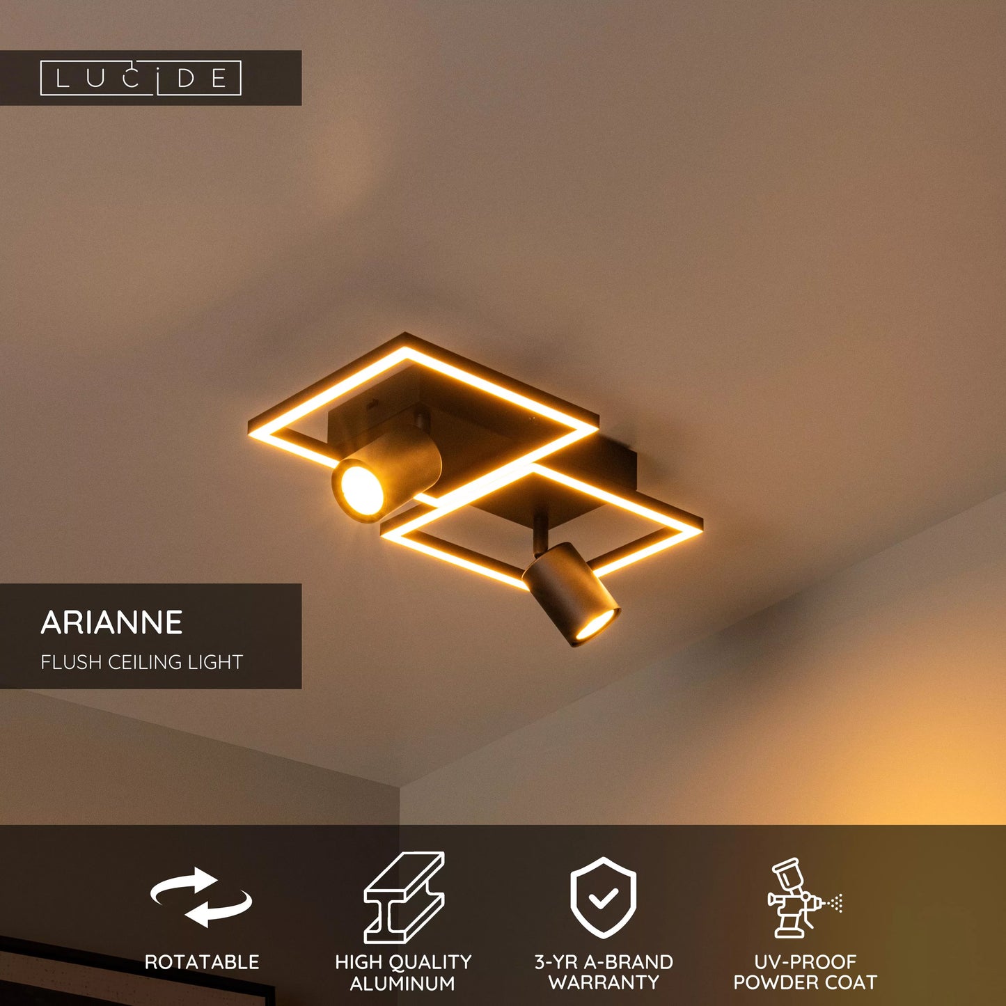 Lucide ARIANNE - Flush ceiling light - LED - 2xGU10- CCT - Black