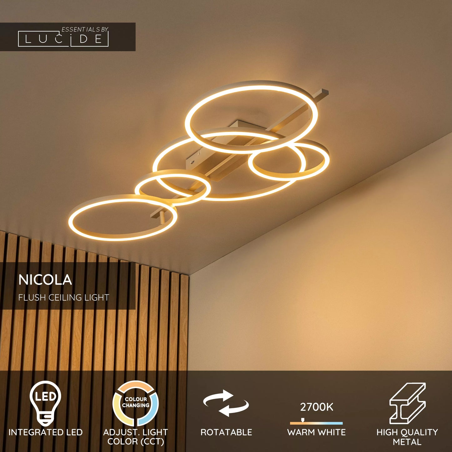 Lucide NICOLA - Flush ceiling light - LED - CCT - 1x37W 2700K/4000K - Taupe | Essential
