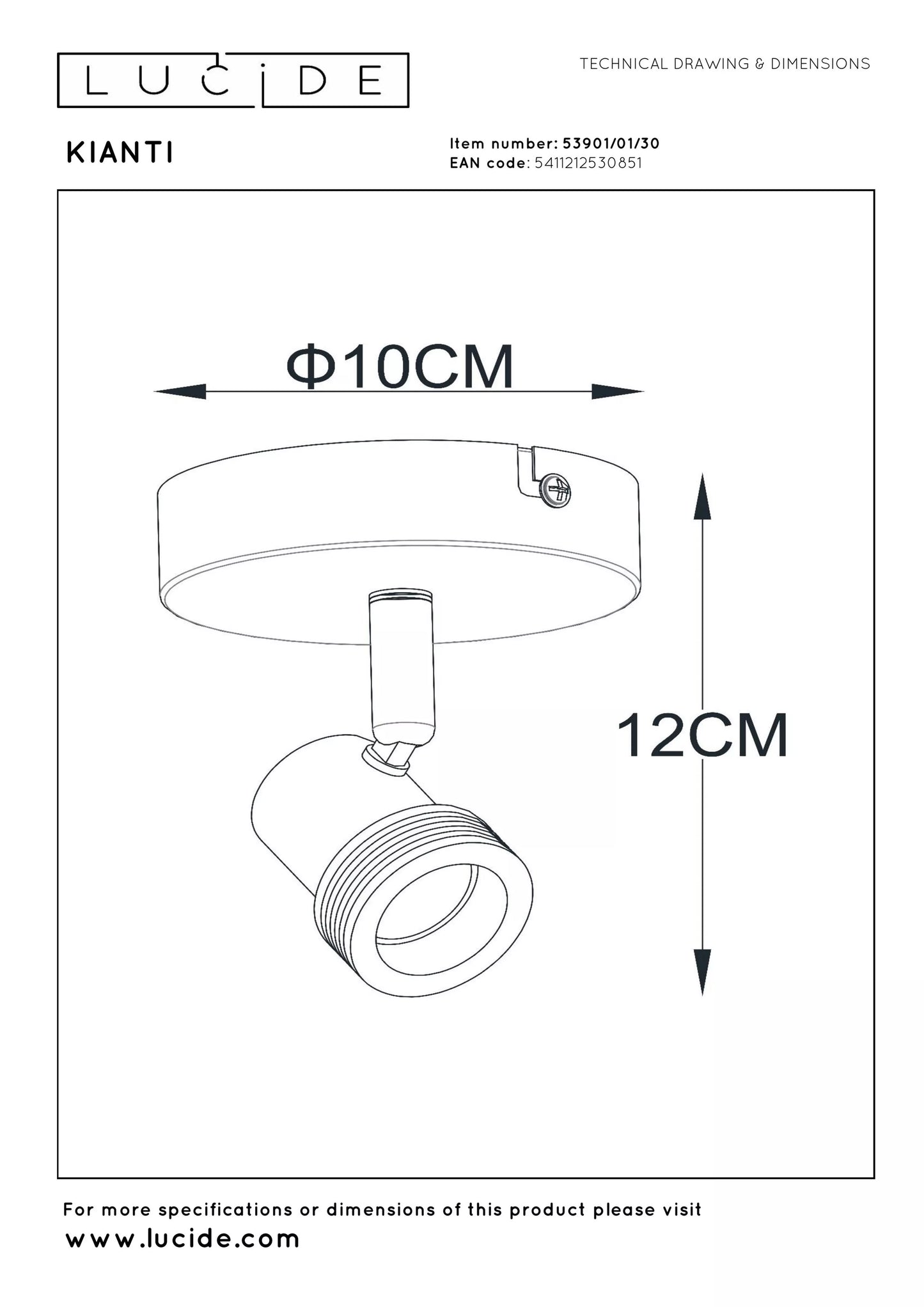 Lucide KIANTI - Ceiling spotlight - Ø 10 cm - 1xGU10 - Black