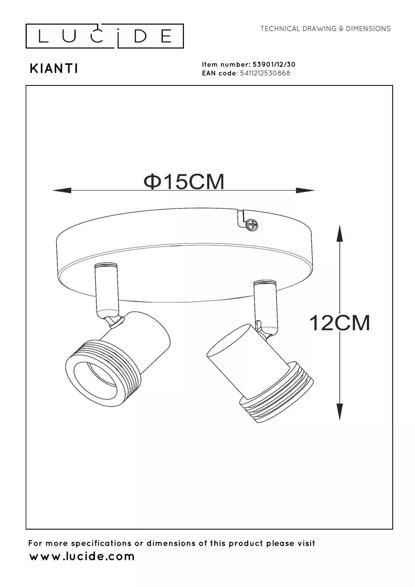 Lucide KIANTI - Ceiling spotlight - Ø 15 cm - 2xGU10 - Black