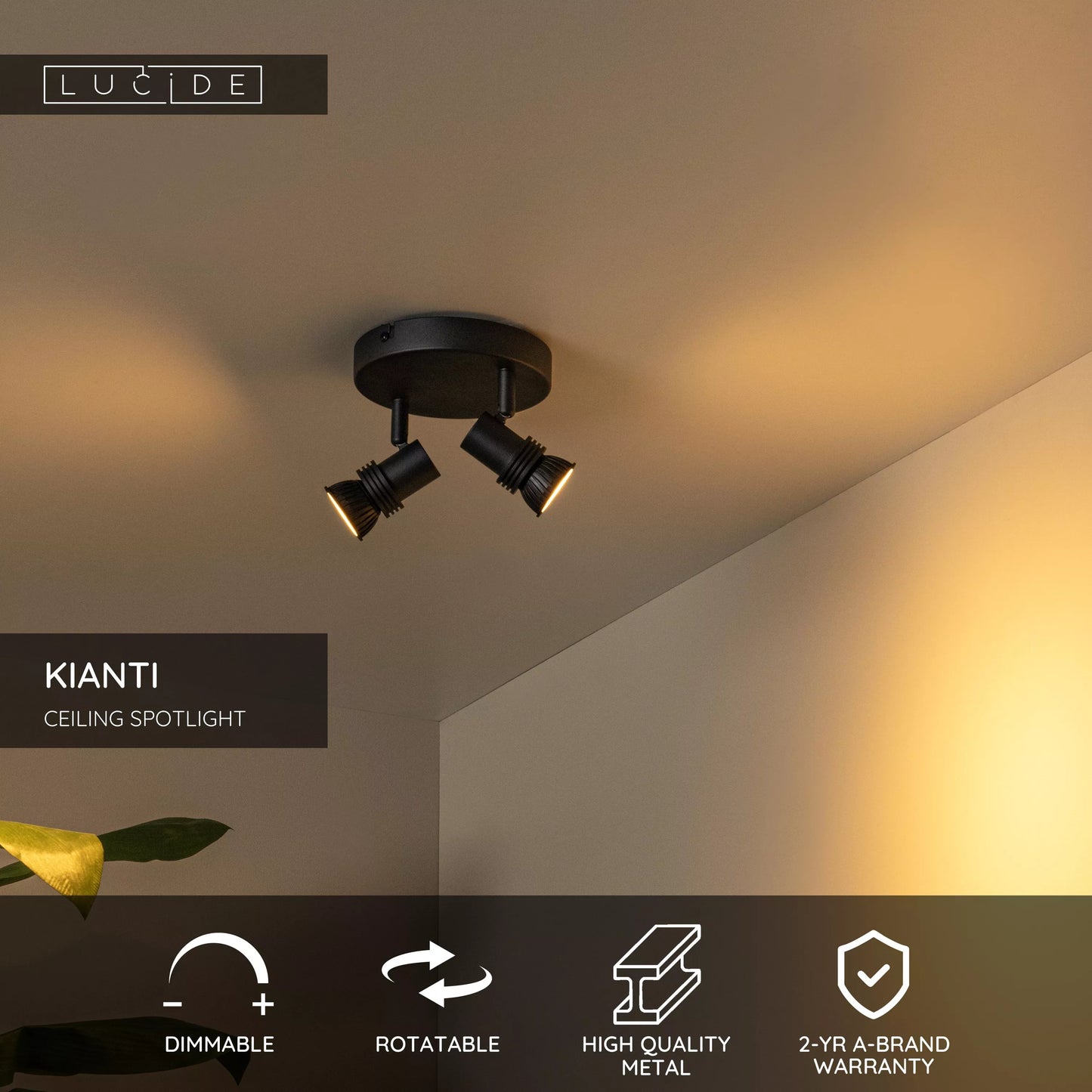 Lucide KIANTI - Ceiling spotlight - Ø 15 cm - 2xGU10 - Black
