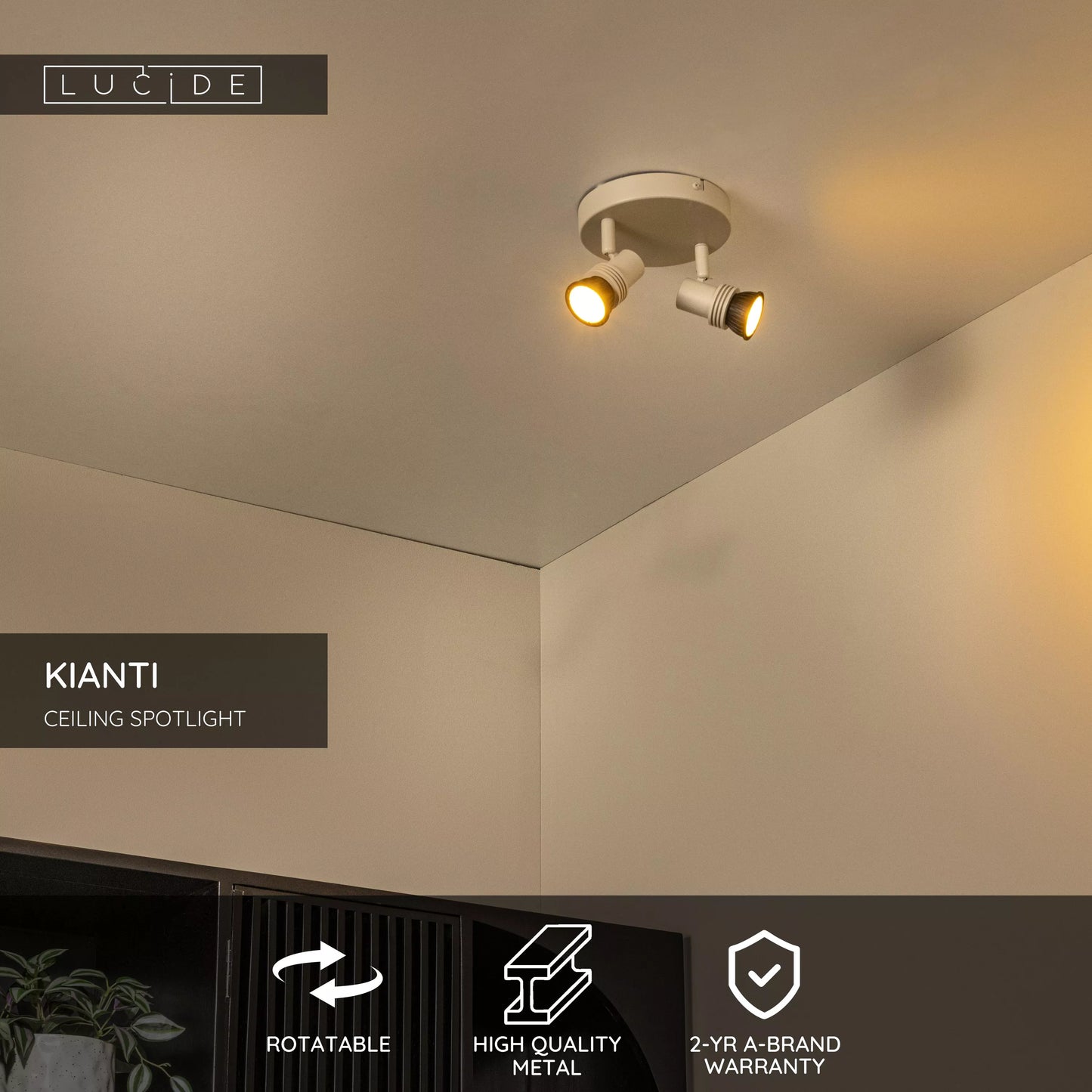 Lucide KIANTI - Ceiling spotlight - Ø 15 cm - 2xGU10 - Taupe