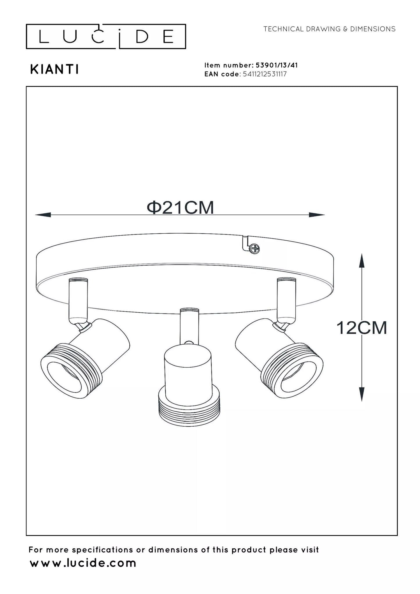 Lucide KIANTI - Ceiling spotlight - Ø 21 cm - 3xGU10 - Taupe