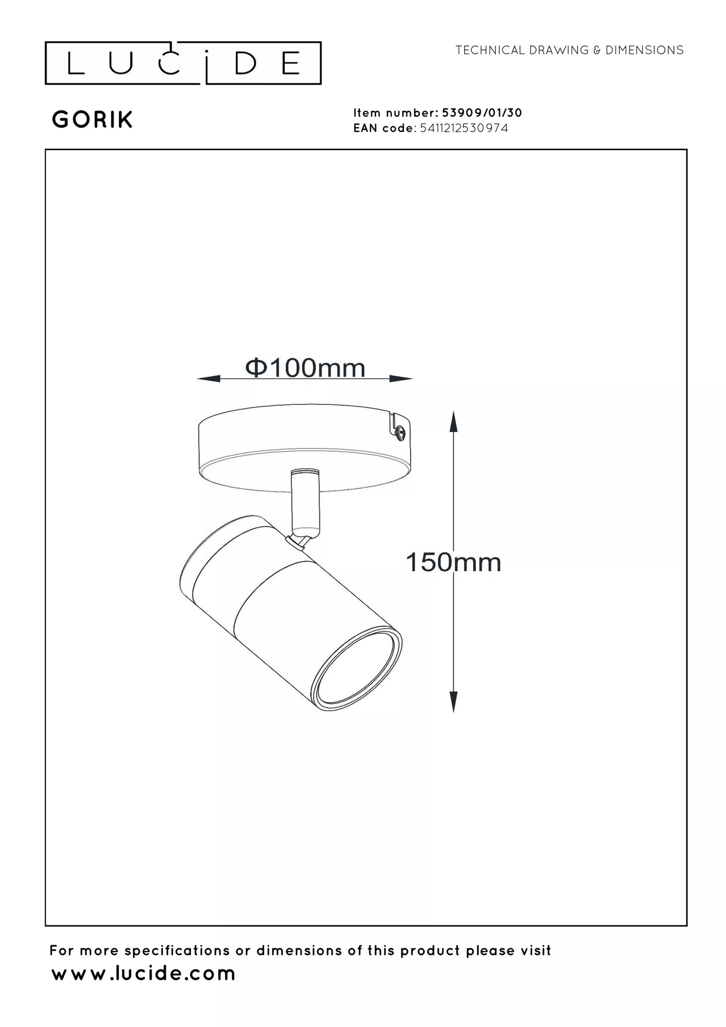 Lucide GORIK - Ceiling spotlight - 1xGU10 - Black