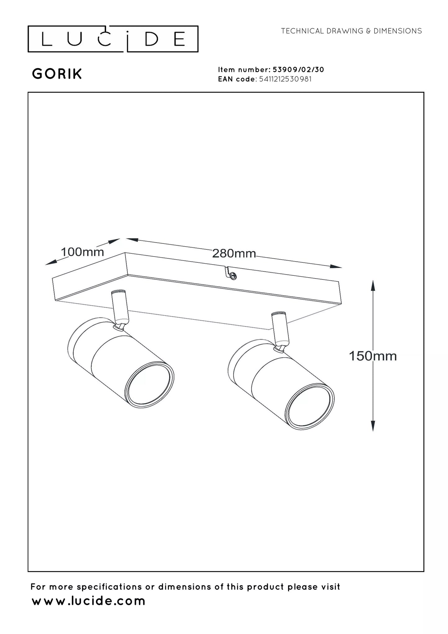 Lucide GORIK - Ceiling spotlight - 2xGU10 - Black