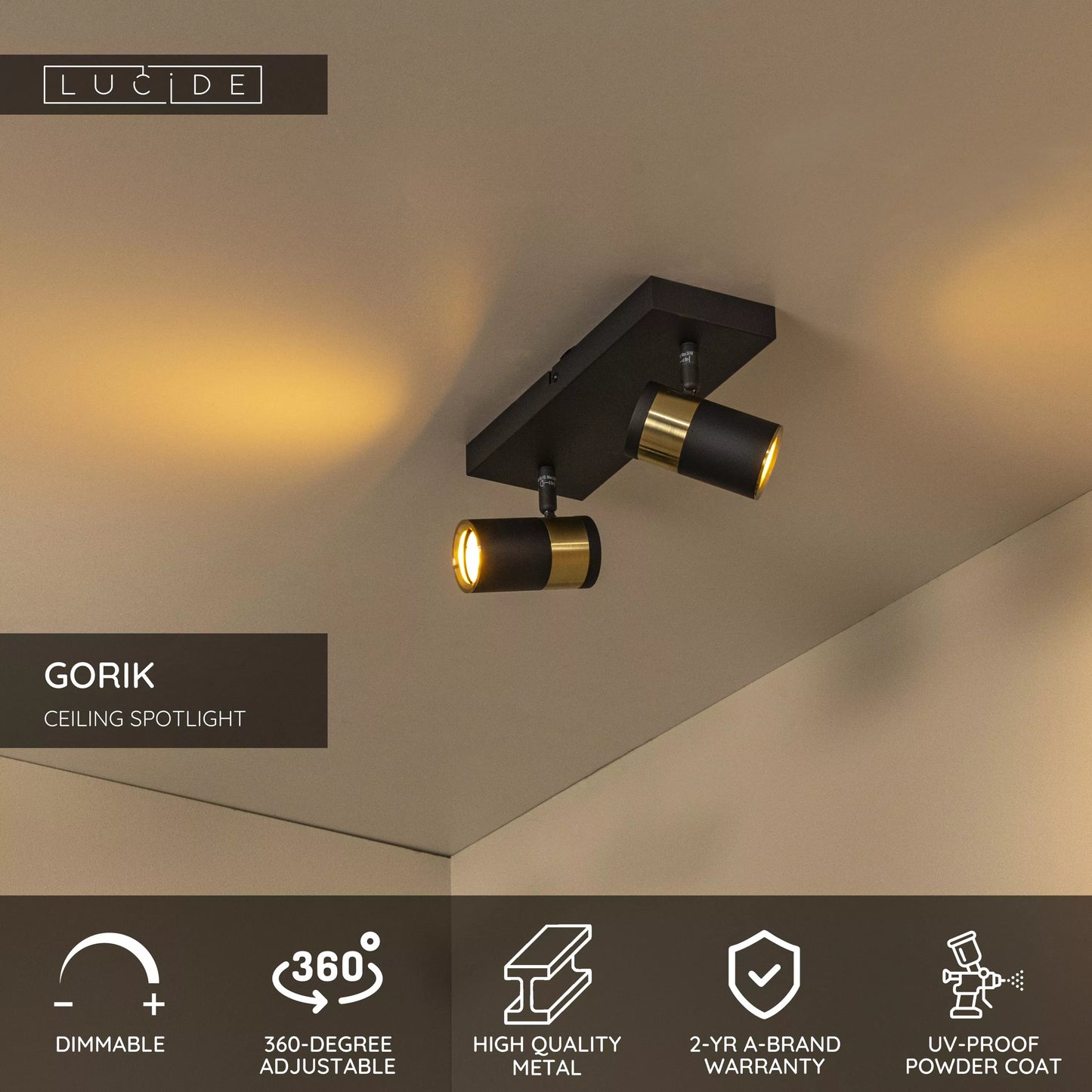 Lucide GORIK - Ceiling spotlight - 2xGU10 - Black