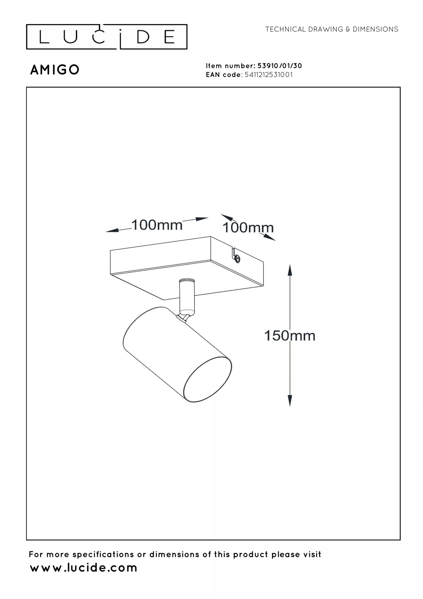 Lucide AMIGO - Ceiling spotlight - 1xGU10 - Black