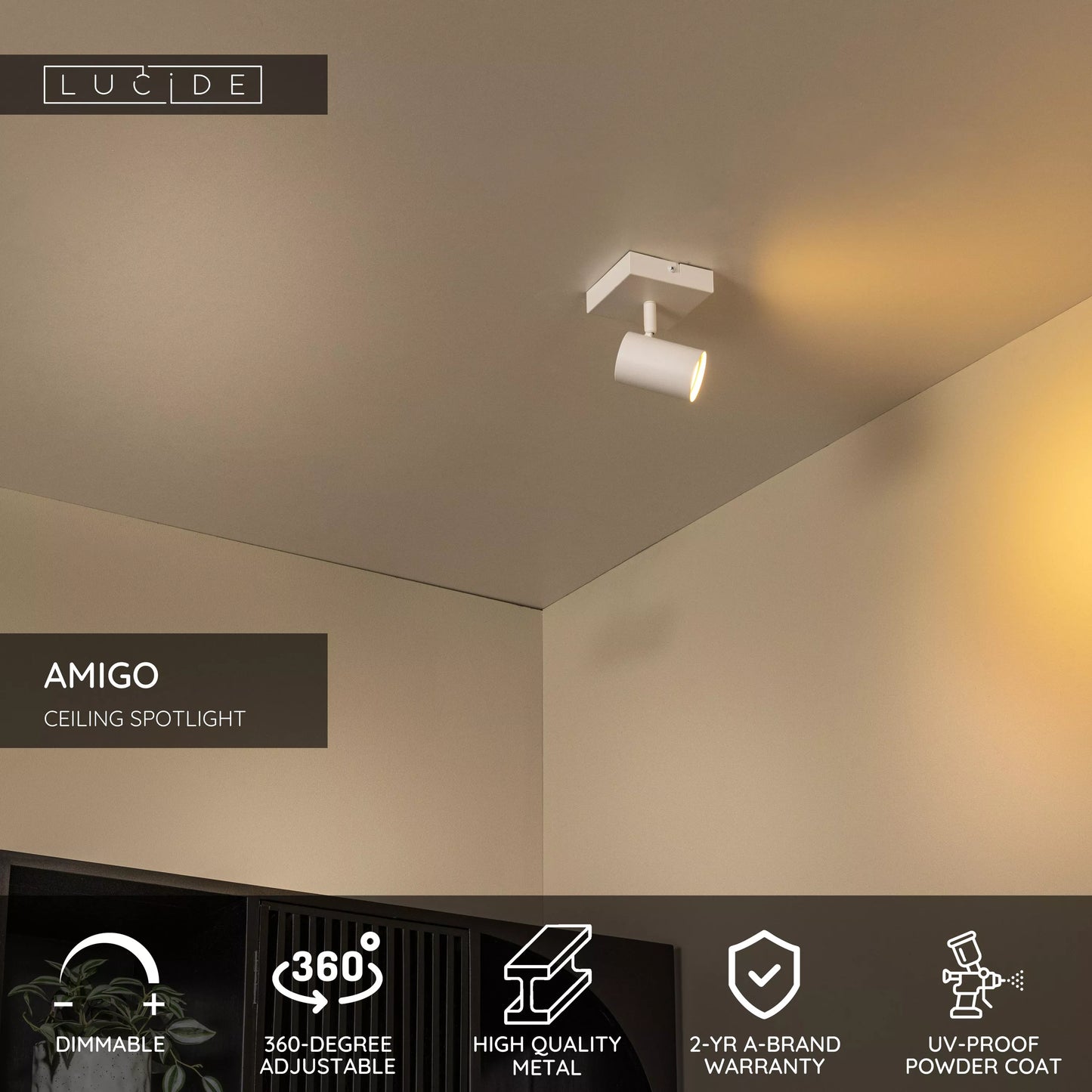 Lucide AMIGO - Ceiling spotlight - 1xGU10 - White