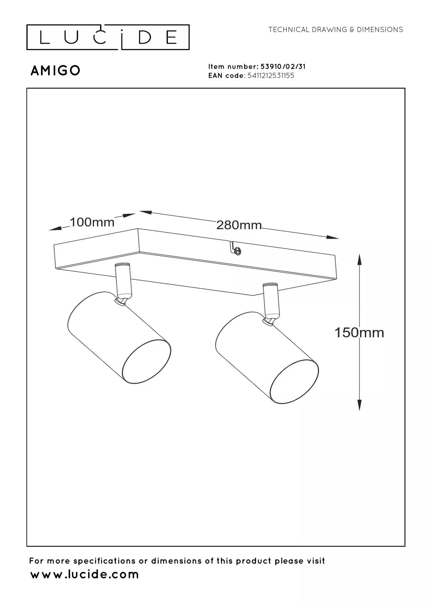 Lucide AMIGO - Ceiling spotlight - 2xGU10 - White