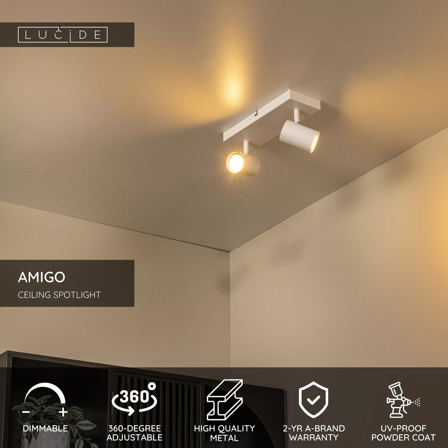 Lucide AMIGO - Ceiling spotlight - 2xGU10 - White