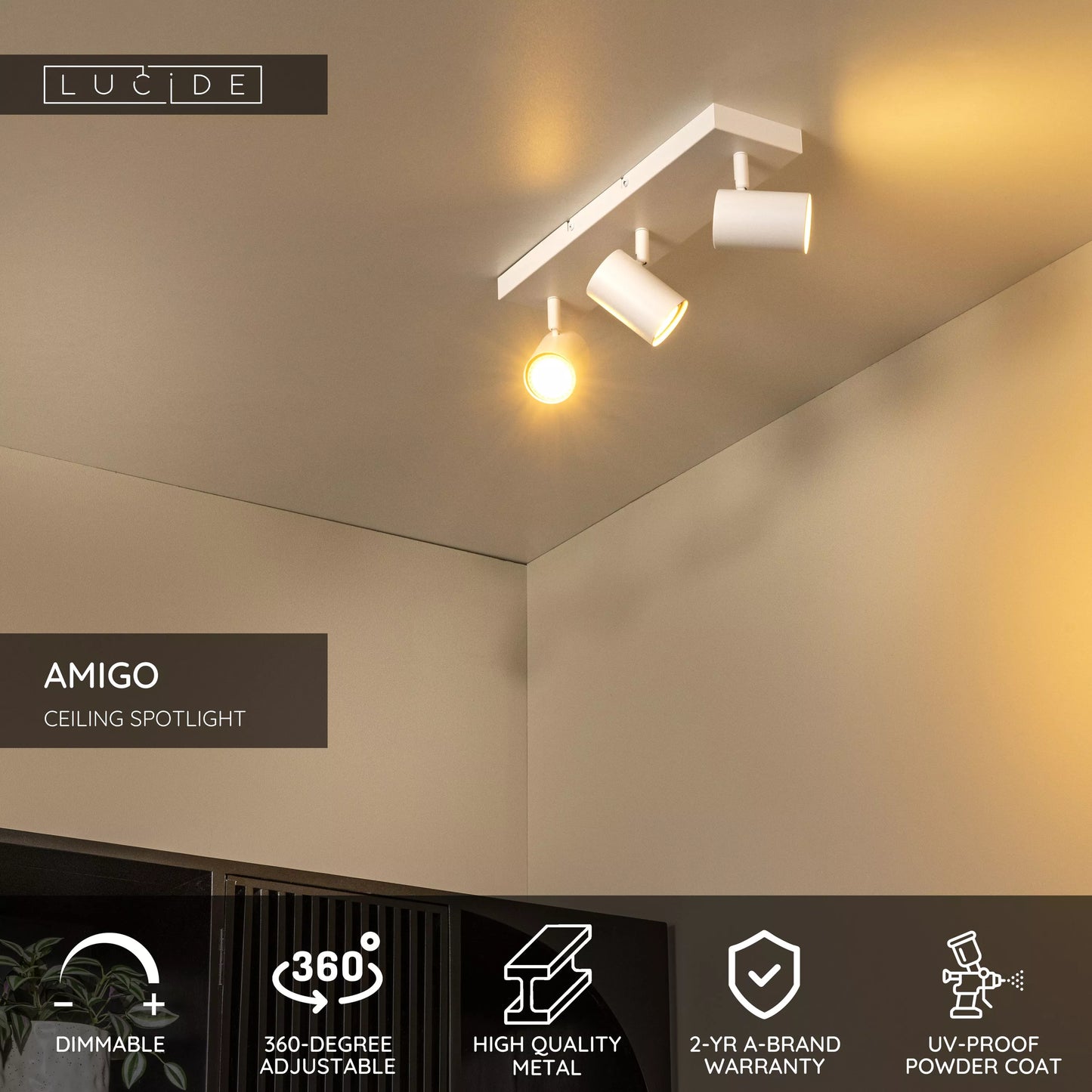Lucide AMIGO - Ceiling spotlight - 3xGU10 - White