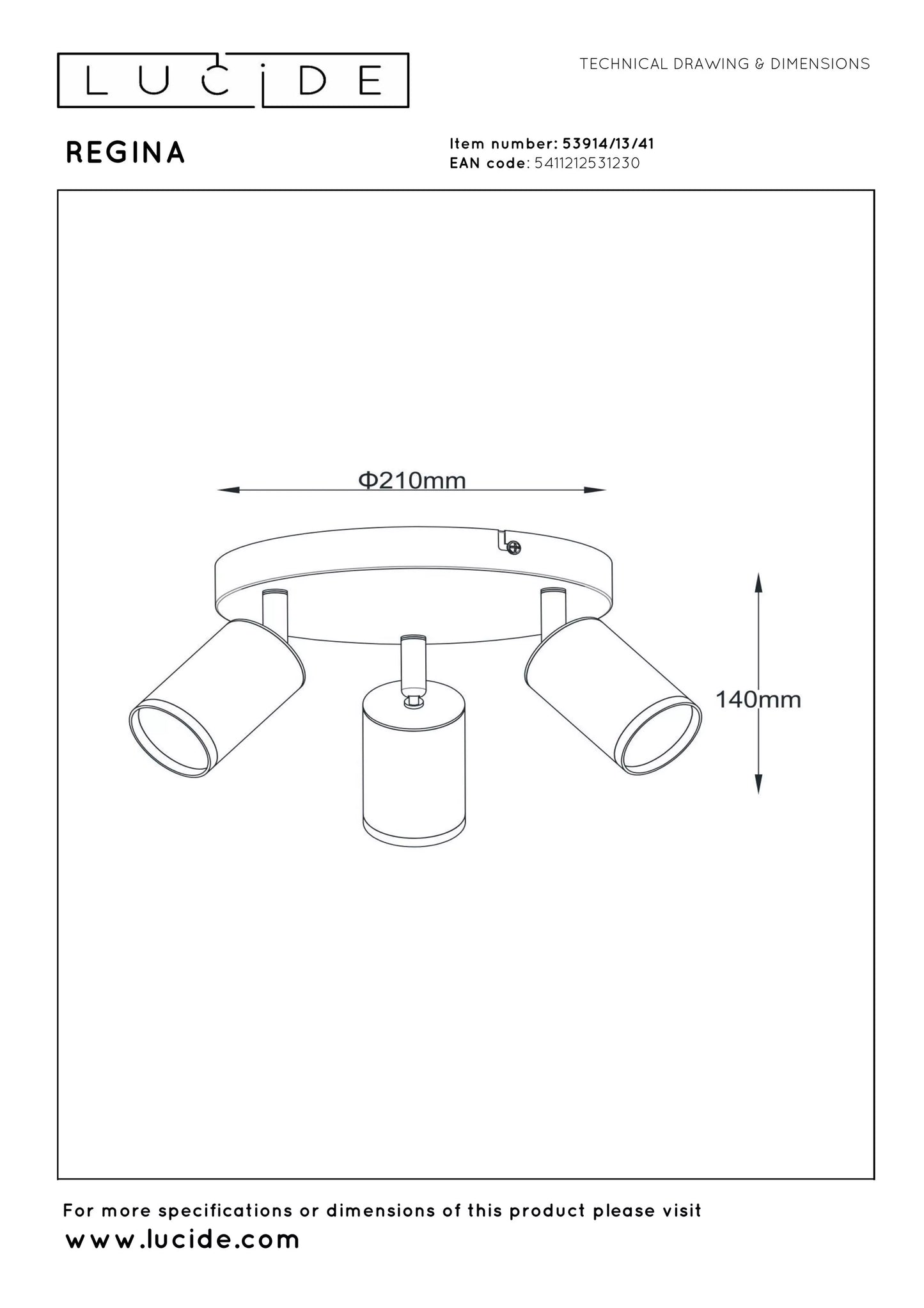 Lucide REGINA - Ceiling spotlight - Ø 21 cm - 3xGU10 - Taupe | Essential