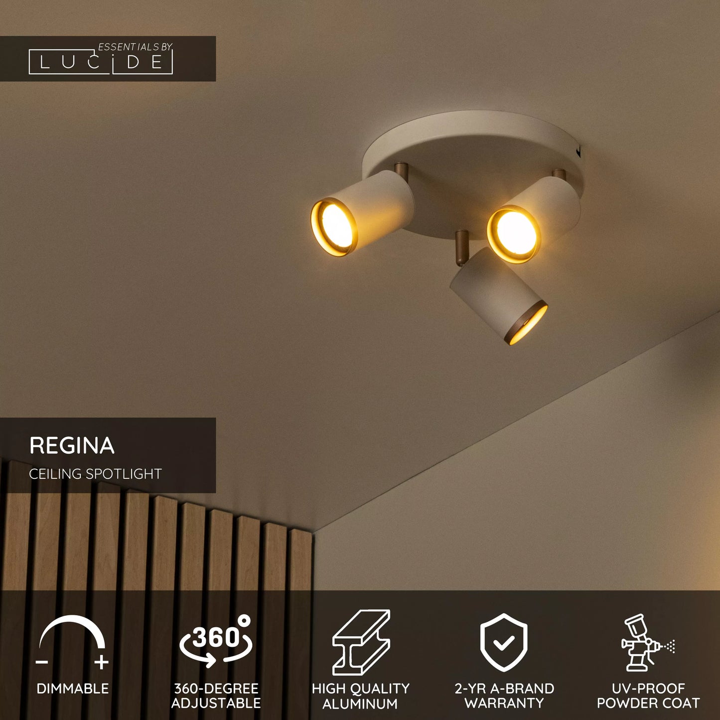 Lucide REGINA - Ceiling spotlight - Ø 21 cm - 3xGU10 - Taupe | Essential