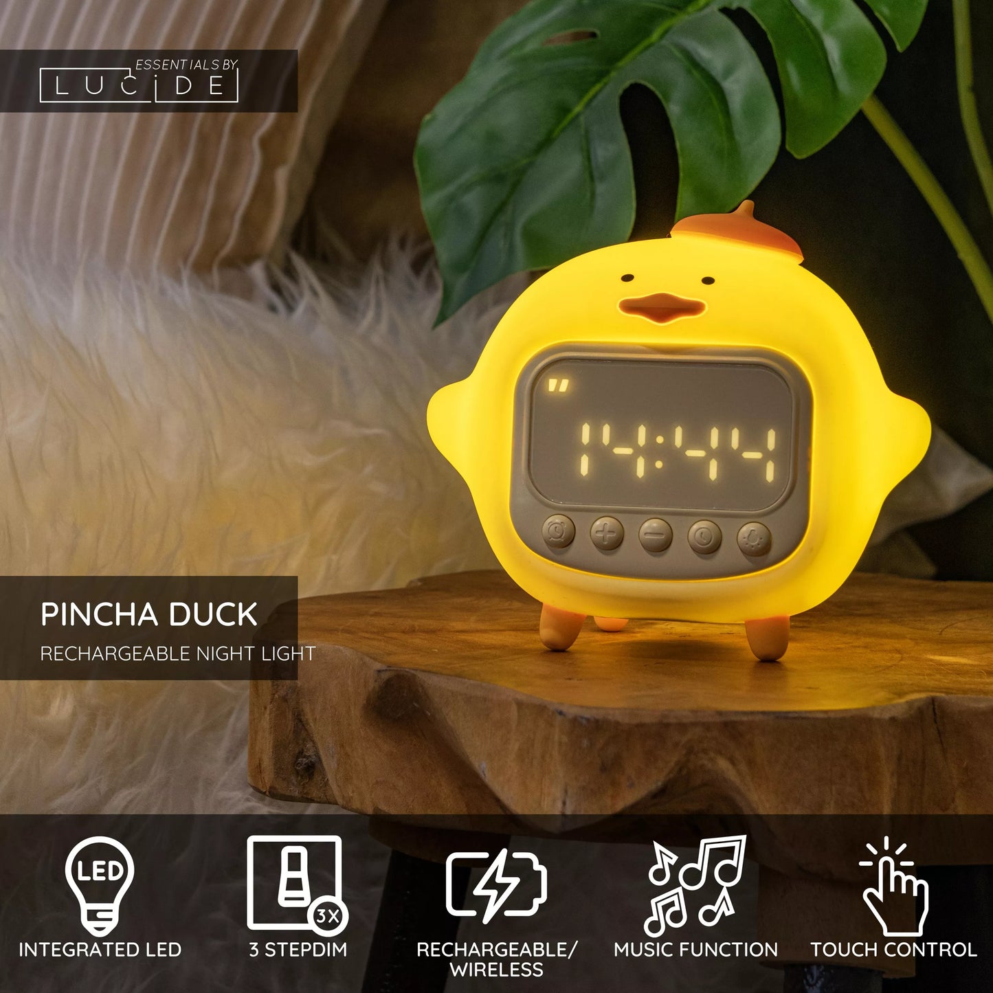 Lucide PINCHA DUCK - Rechargeable Night light Children - Battery pack- LED 3 StepDim - 1x1,5W 2100K - With music feature - Yellow | Essential