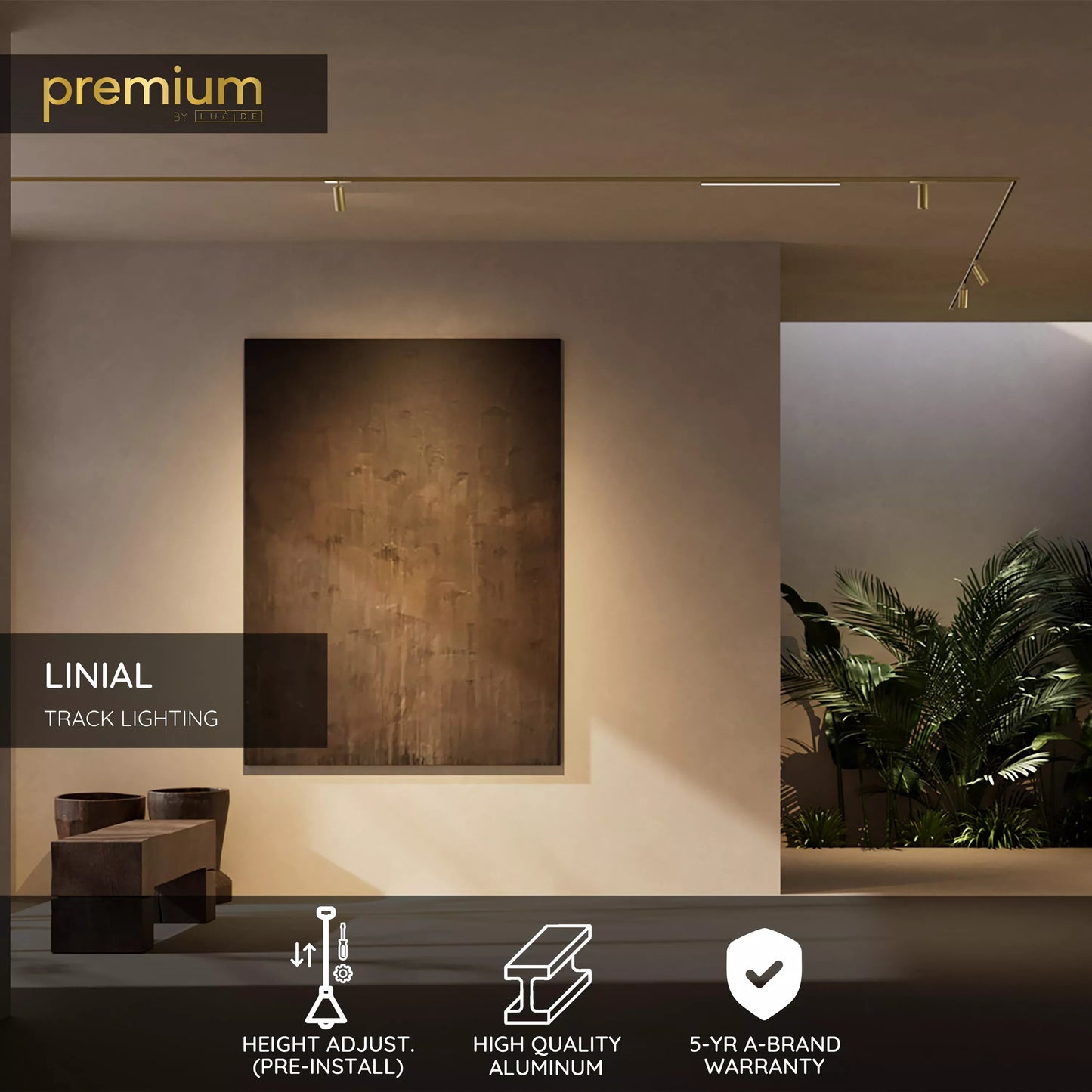 Lucide Premium LINIAL Suspension with mounting base - 1-Circuit lighting system - Smart - 48V Track - Champagne