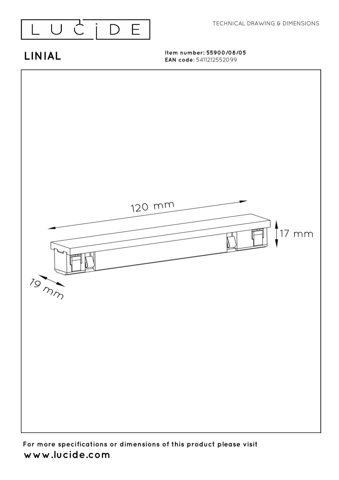 Lucide Premium LINIAL Straight - connector - 1-Circuit lighting system - Smart - 48V Track - Champagne