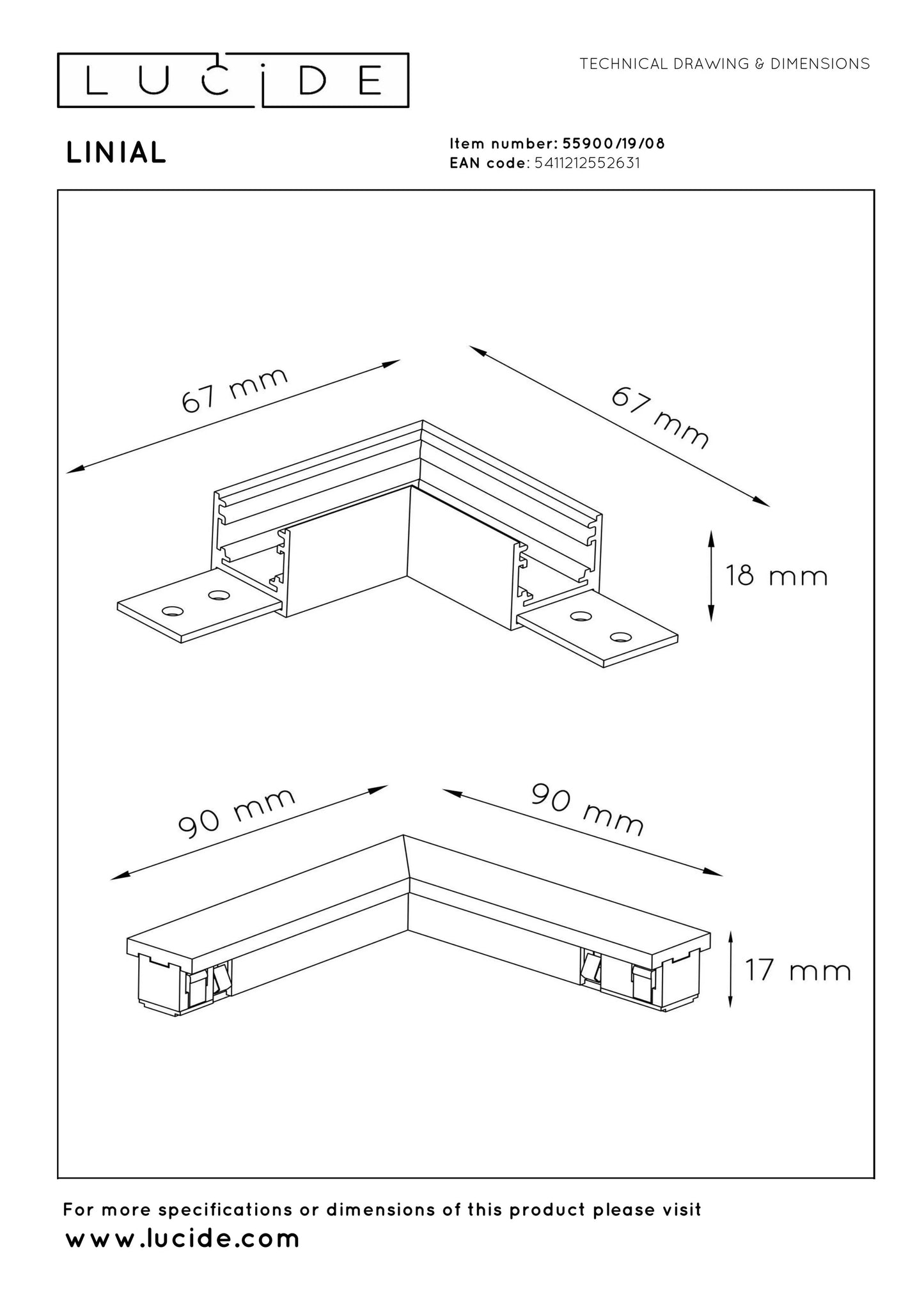Lucide Premium LINIAL L - Connector & Corner Horizontal - 1-Circuit lighting system - Smart - 48V Track - Satin Gun Metal