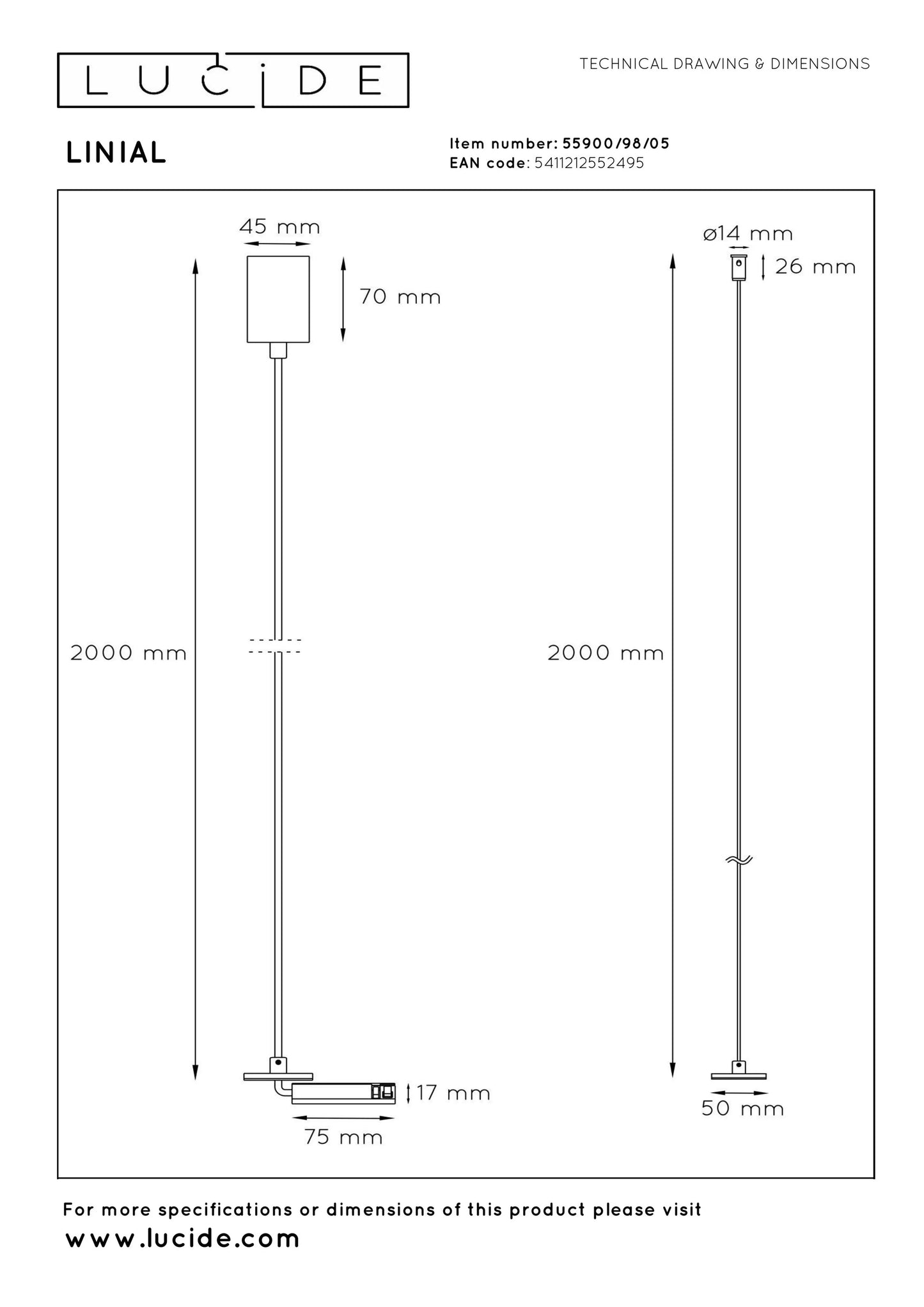 Lucide Premium LINIAL Pendant connection for built-in driver - 1-Circuit lighting system - Smart - 48V Track - Champagne