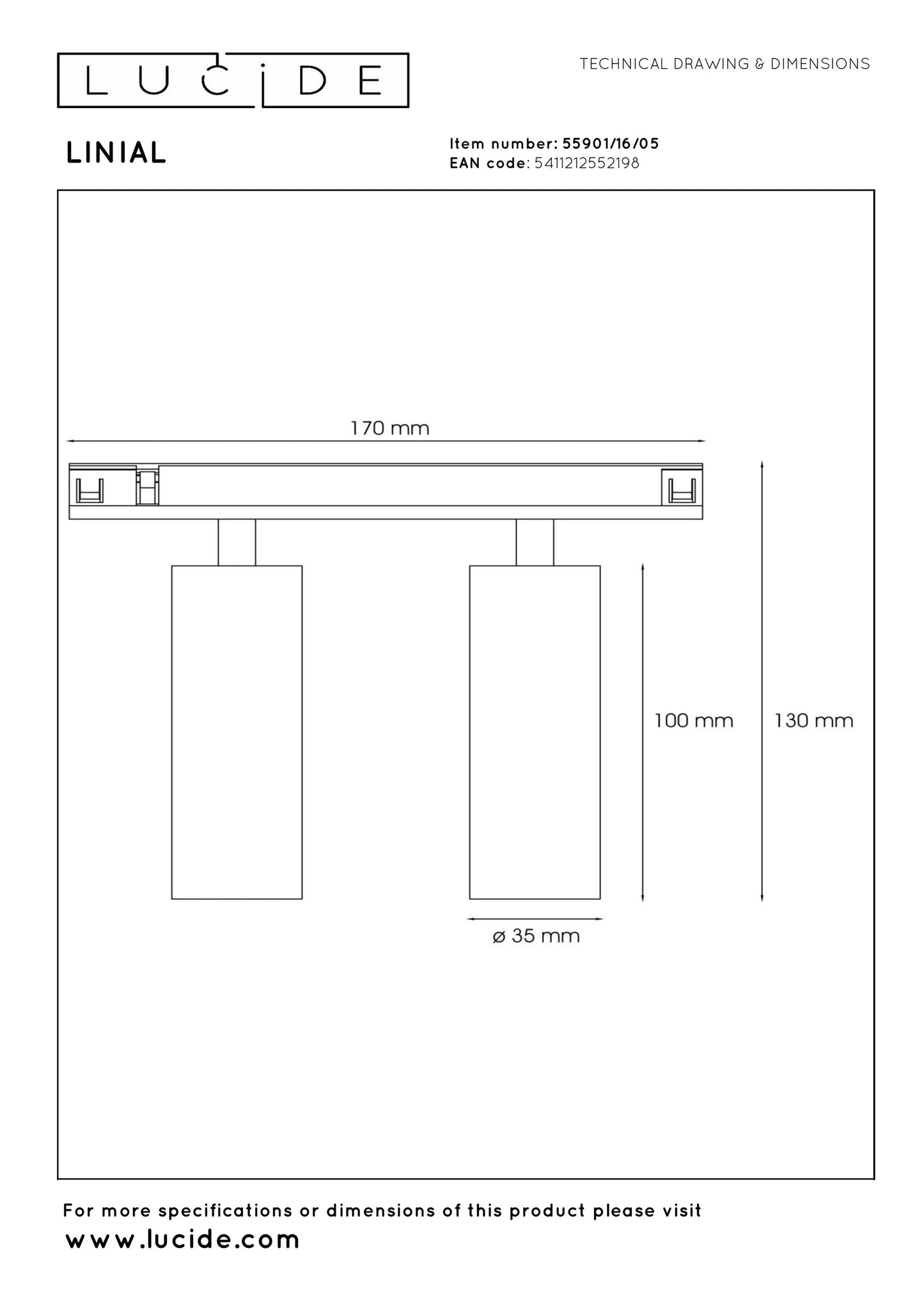 Lucide Premium LINIAL BIXX - 1-Circuit lighting system/ Smart Rail Lighting - Smart - 48V Track - 2xLED -Champagne