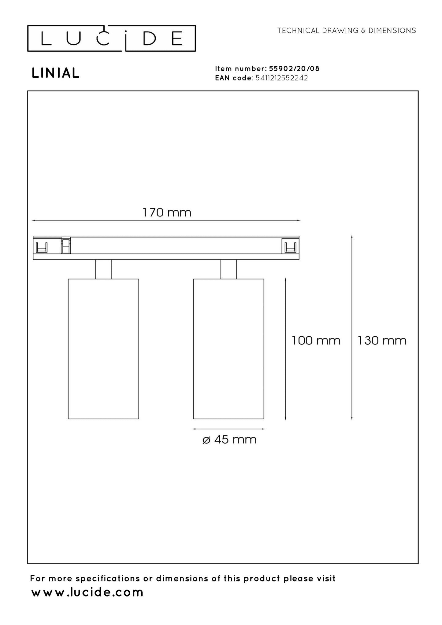 Lucide Premium LINIAL MOXX - 1-Circuit lighting system/ Smart Rail Lighting - Smart - 48V Track - 2xLED - Satin Gun Metal