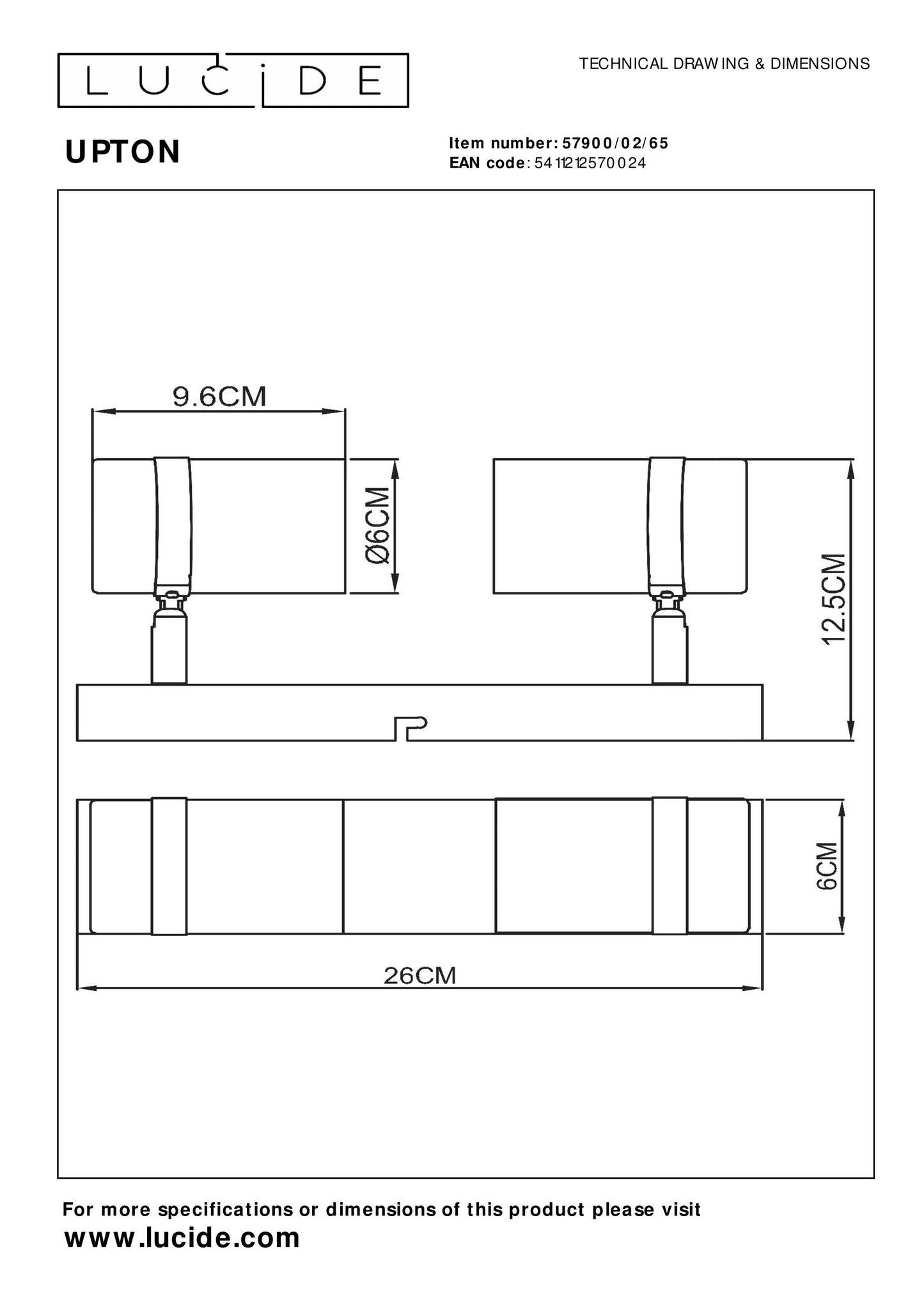 Lucide UPTON - Ceiling spotlight - 2xGU10 - Smoke Grey