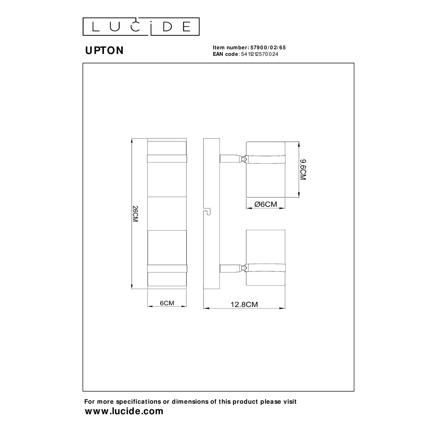 Lucide UPTON - Ceiling spotlight - 2xGU10 - Smoke Grey