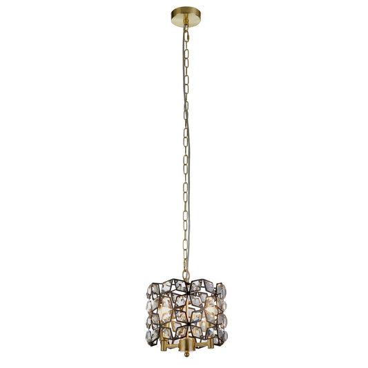 Iris 2Lt Pendant - Black Metal, Crystal & Brass