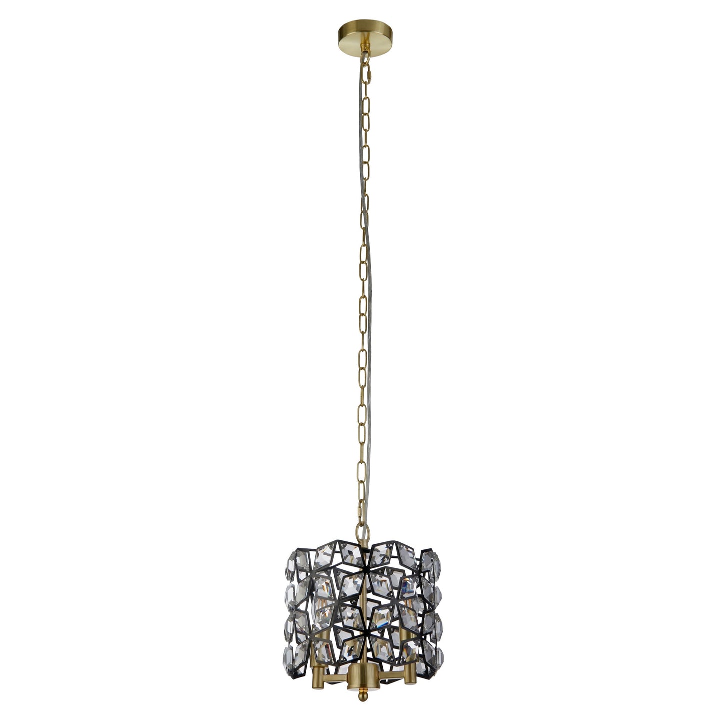 Iris 2Lt Pendant - Black Metal, Crystal & Brass