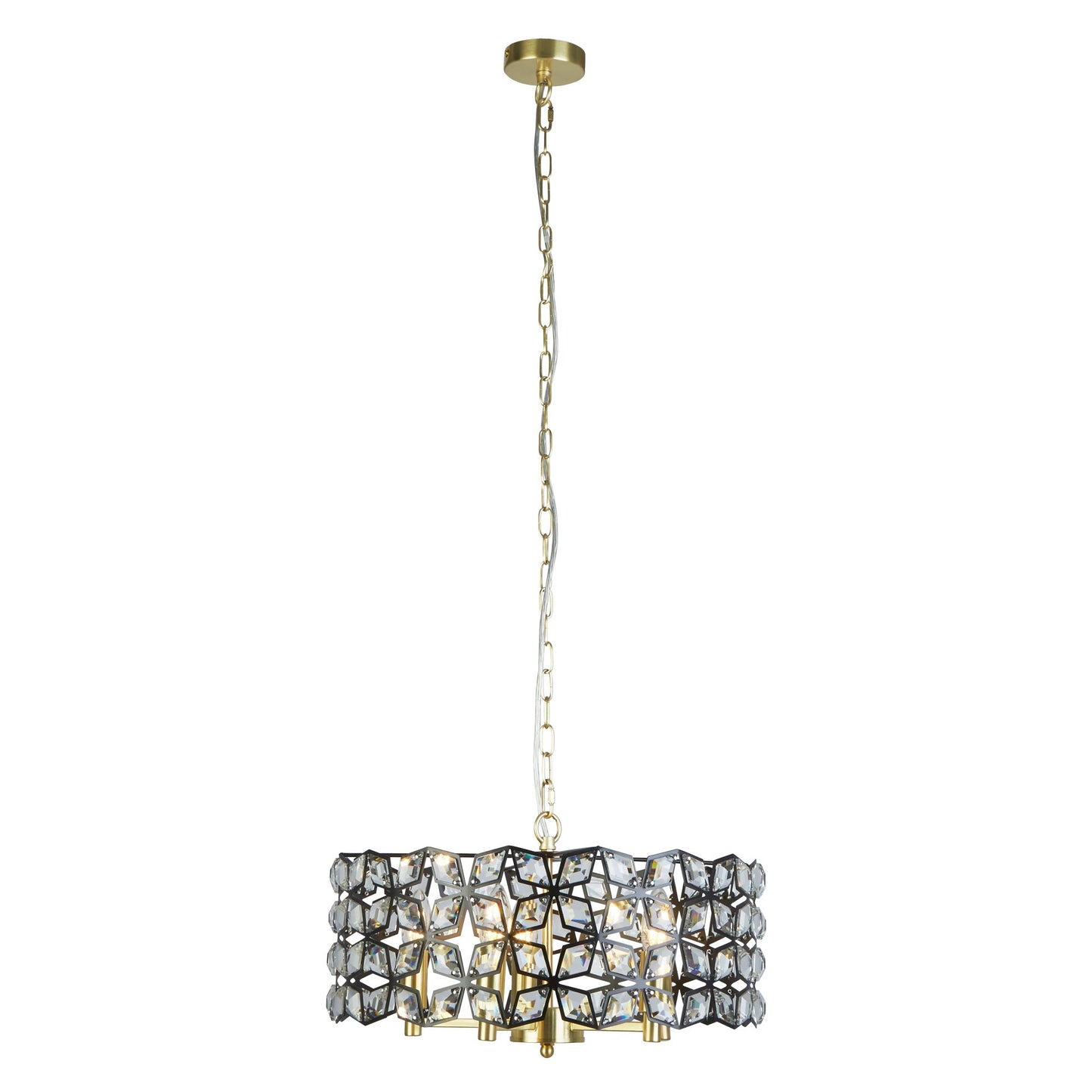 Iris 5Lt Pendant - Black Metal, Crystal & Brass