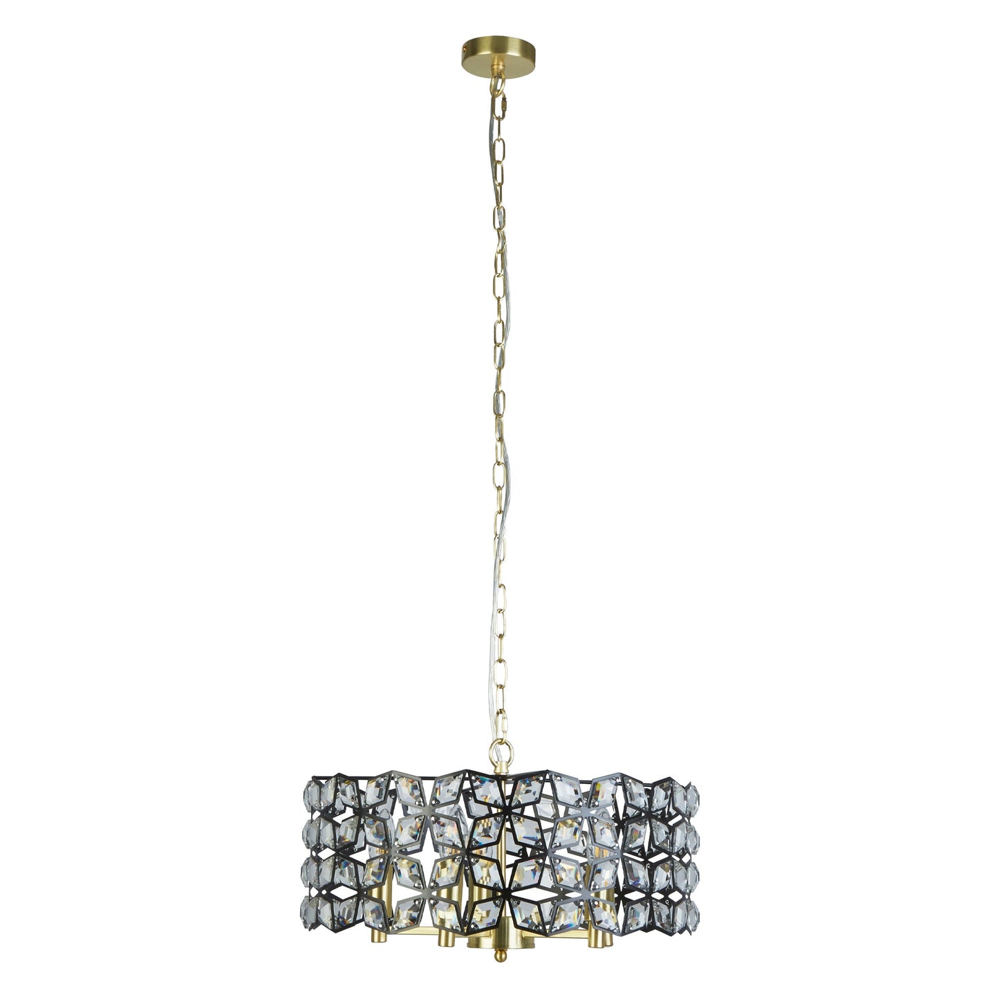 Iris 5Lt Pendant - Black Metal, Crystal & Brass