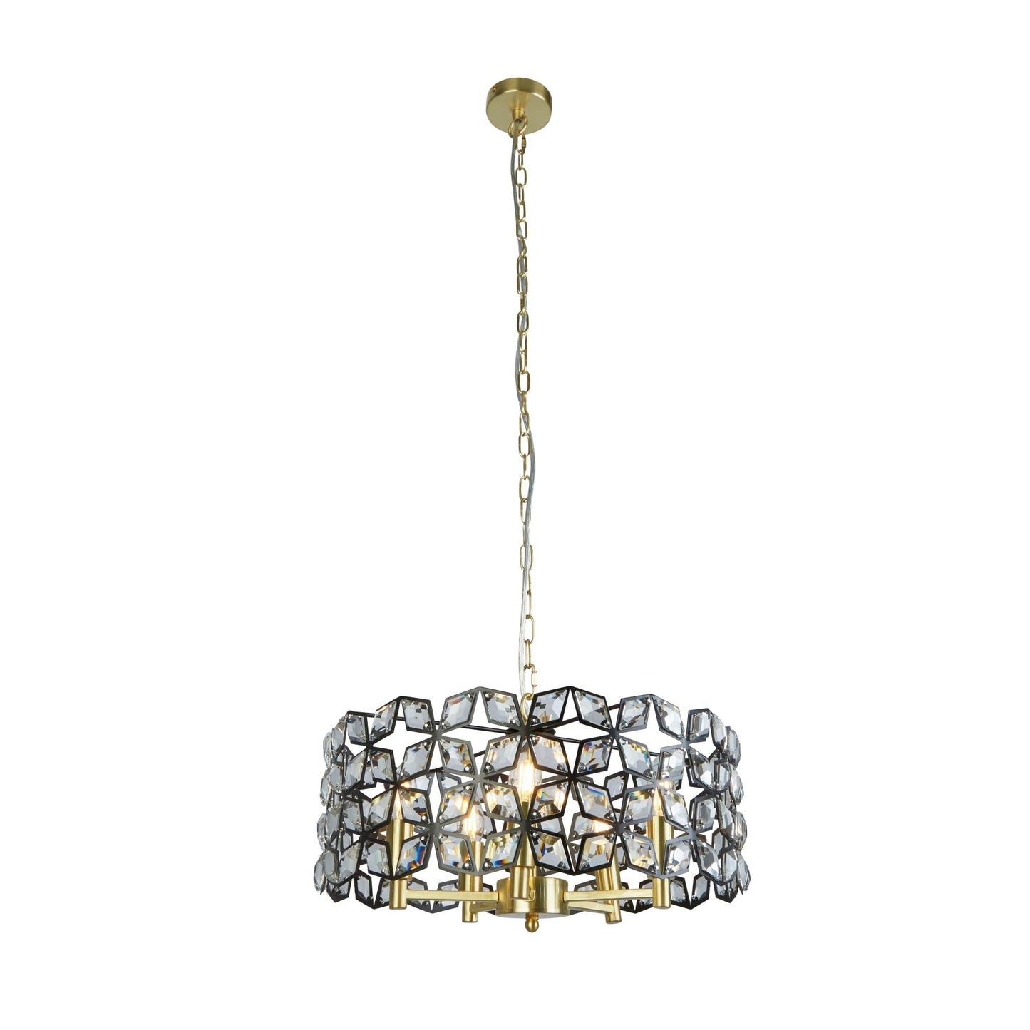 Iris 5Lt Pendant - Black Metal, Crystal & Brass