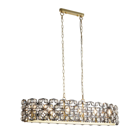 Iris 6Lt Pendant - Black Metal, Crystal & Brass