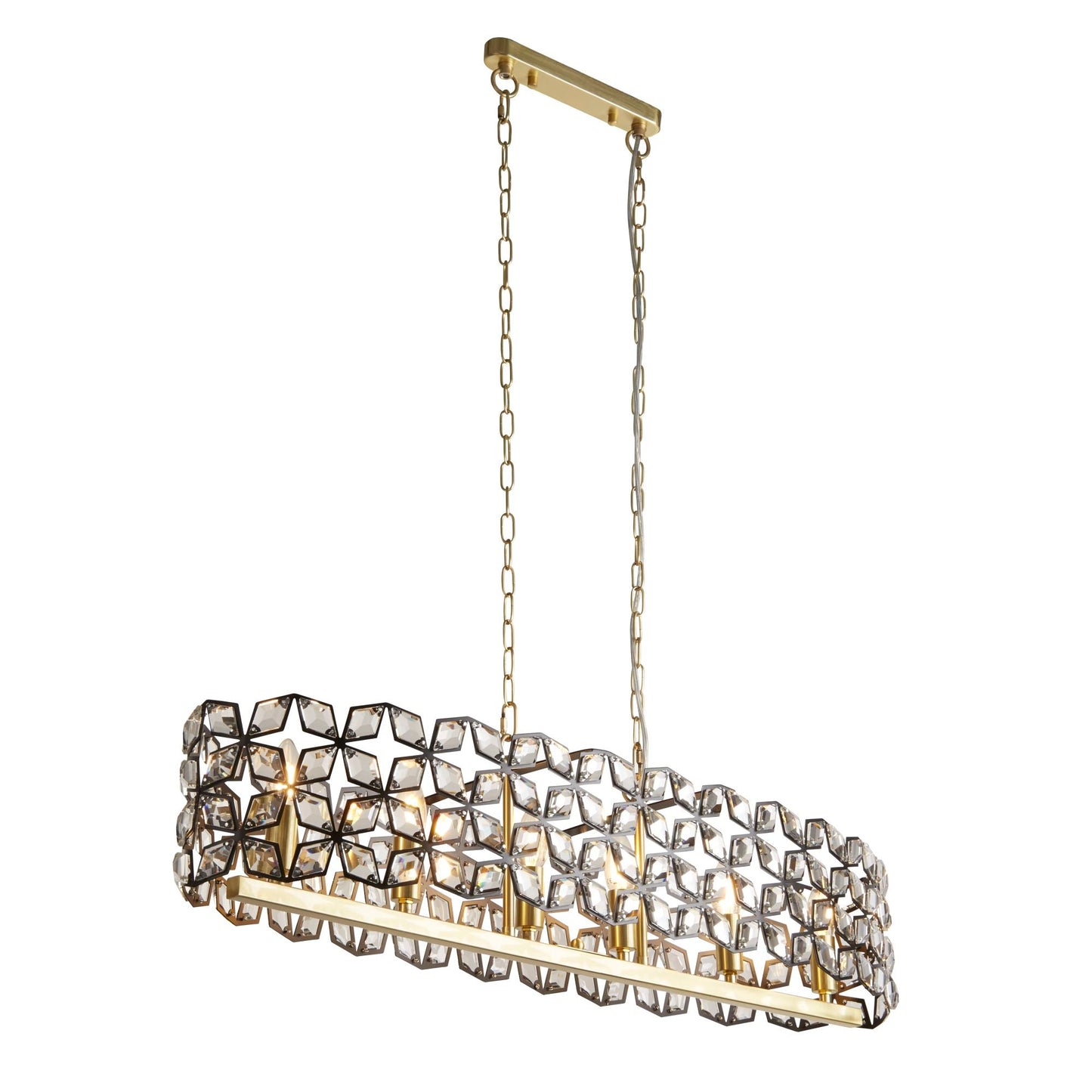 Iris 6Lt Pendant - Black Metal, Crystal & Brass