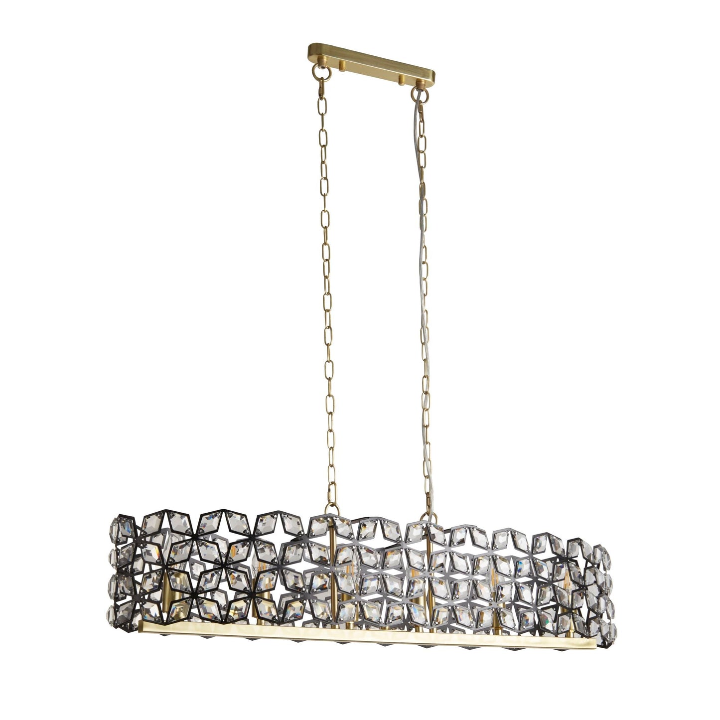 Iris 6Lt Pendant - Black Metal, Crystal & Brass