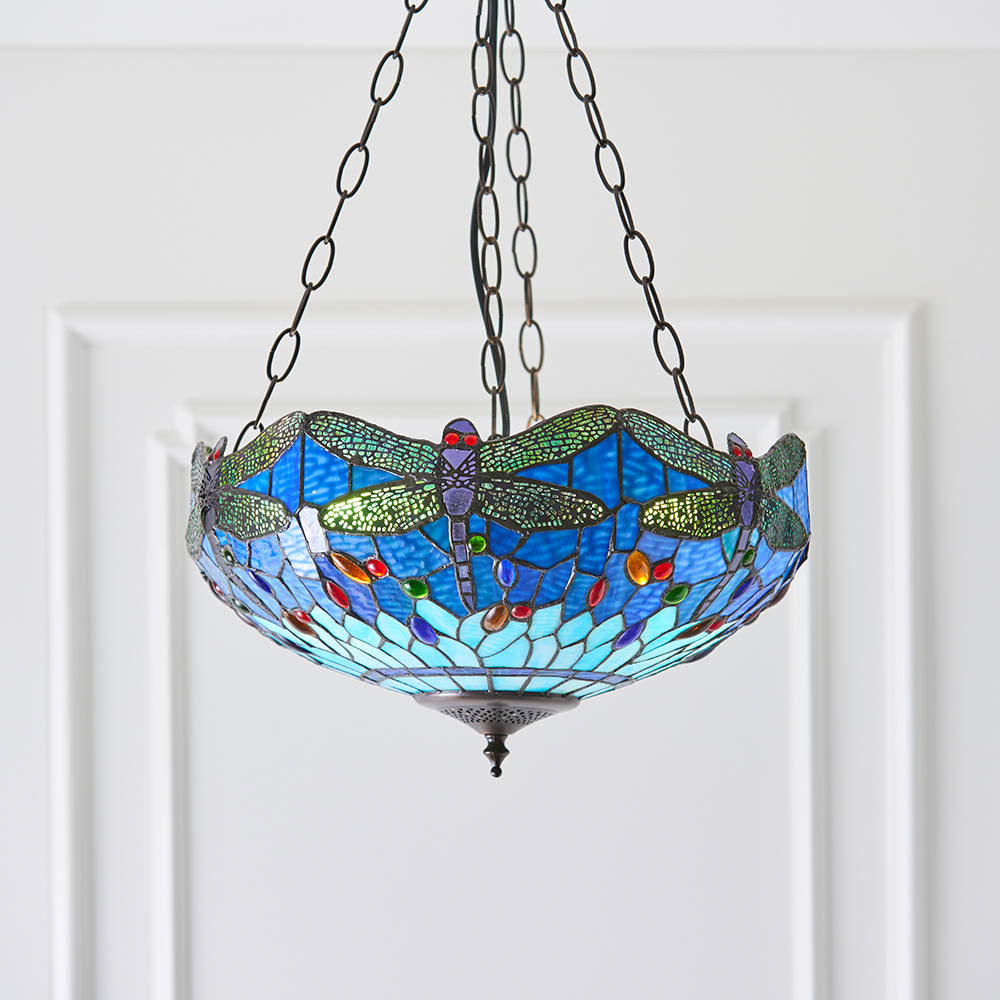 Dragonfly blue Medium inverted 3lt pendant