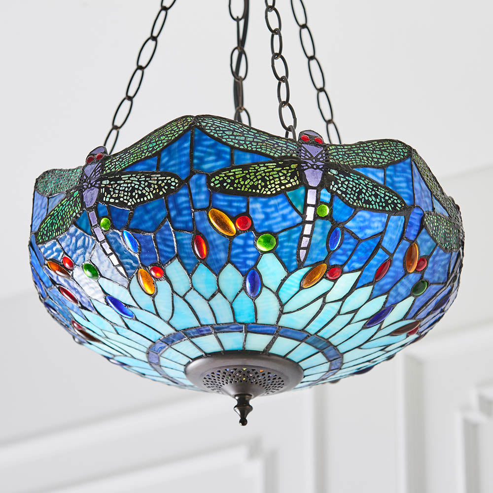 Dragonfly blue Medium inverted 3lt pendant