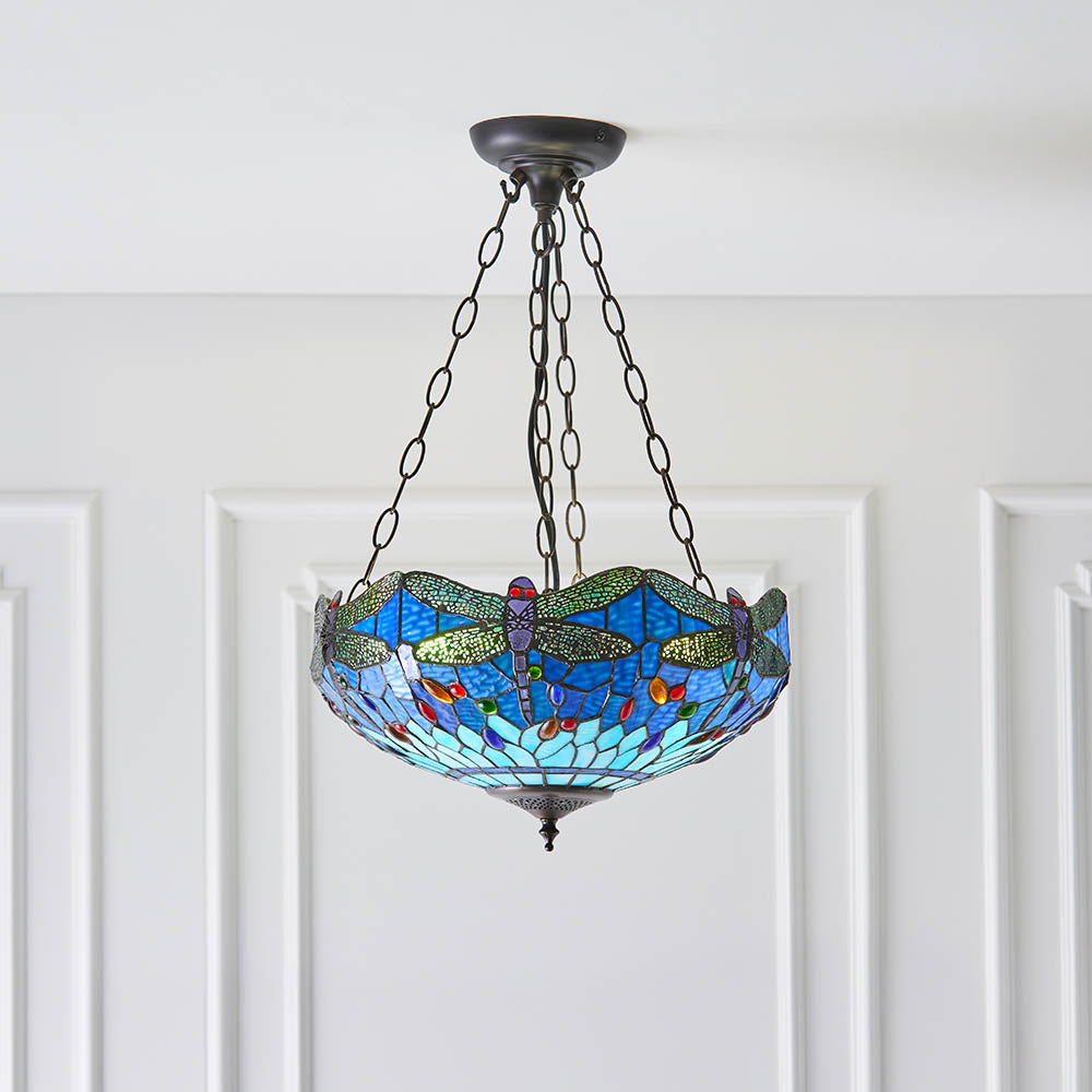 Dragonfly blue Medium inverted 3lt pendant