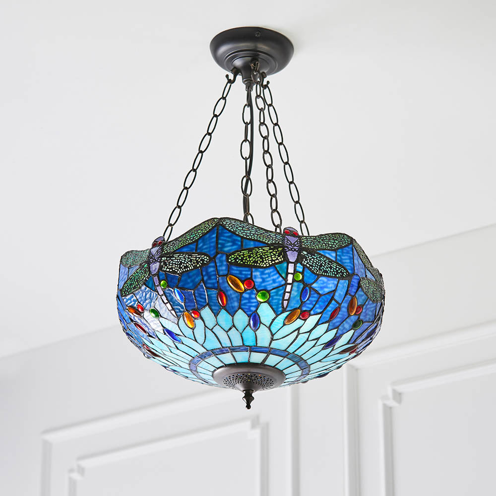 Dragonfly blue Medium inverted 3lt pendant